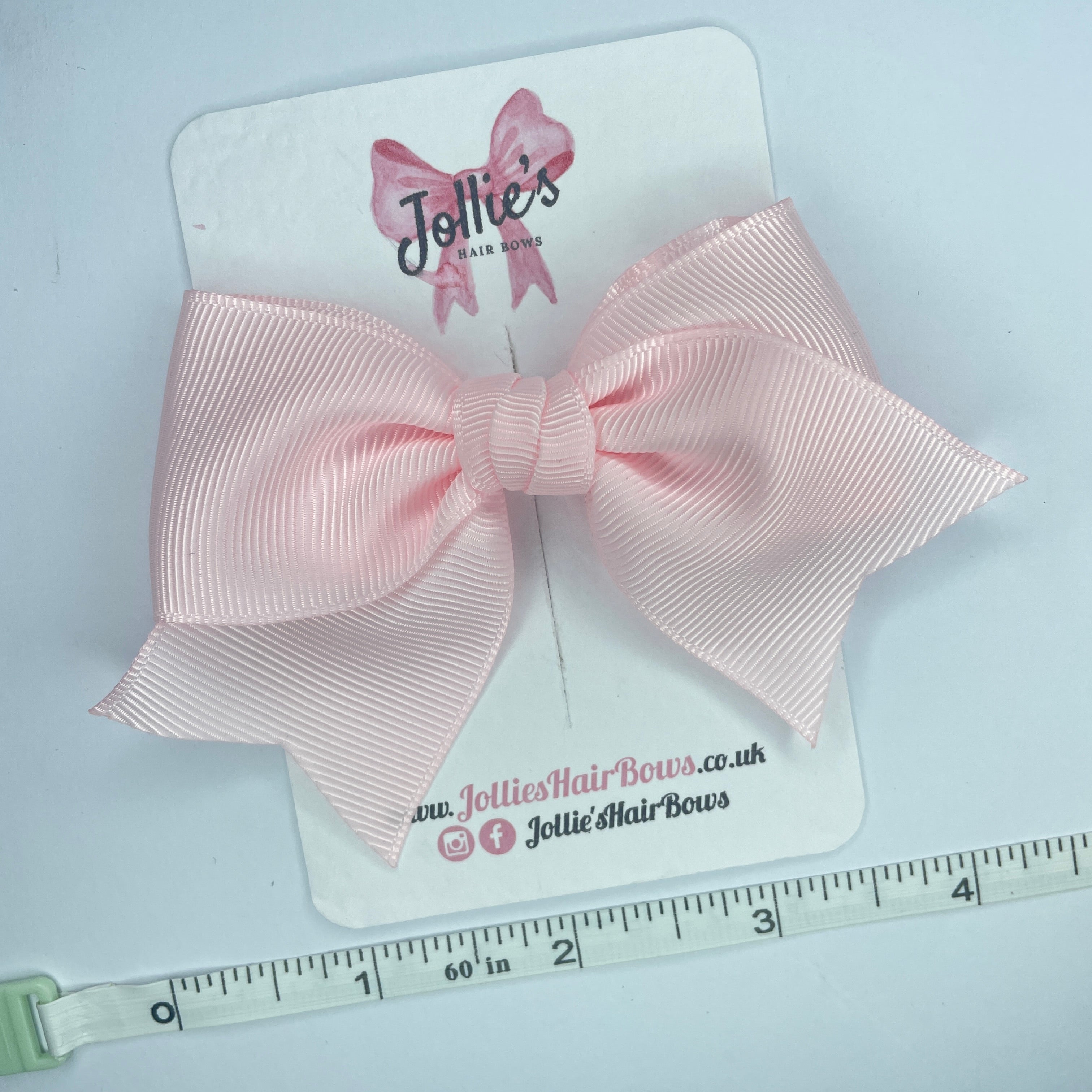 4inch Ribbon Bow with Clip - Powder Pink