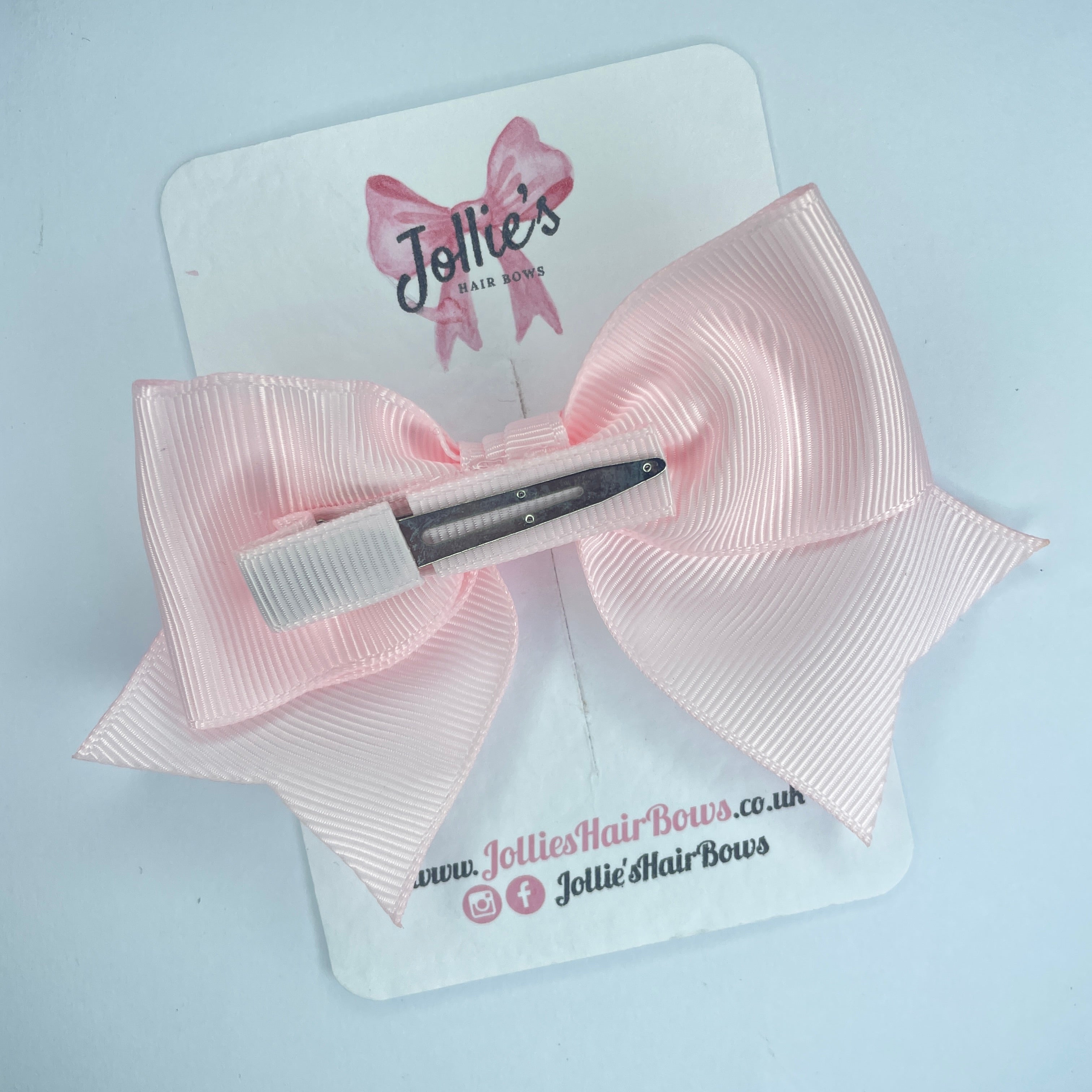 4inch Ribbon Bow with Clip - Powder Pink