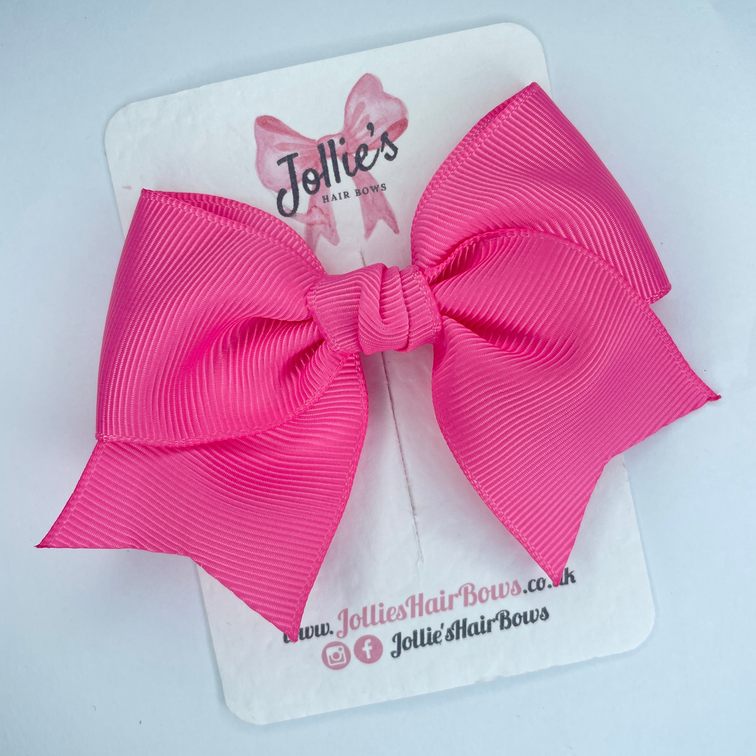 4inch Ribbon Bow with Clip - Hot Pink