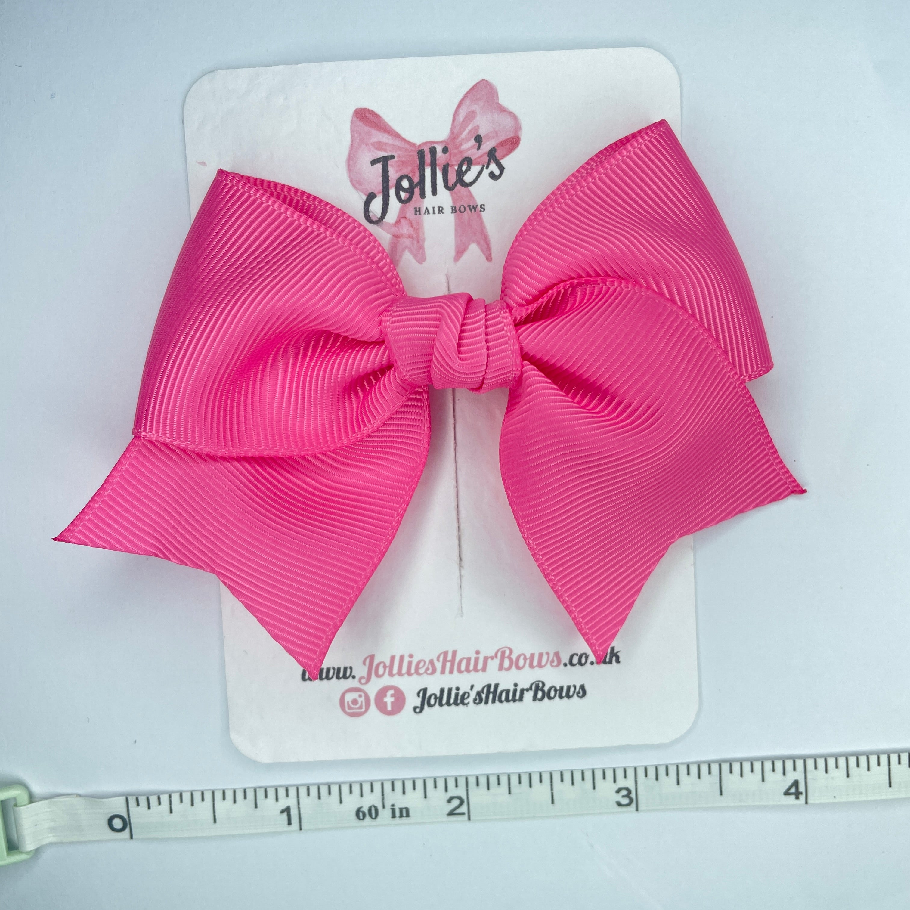 4inch Ribbon Bow with Clip - Hot Pink