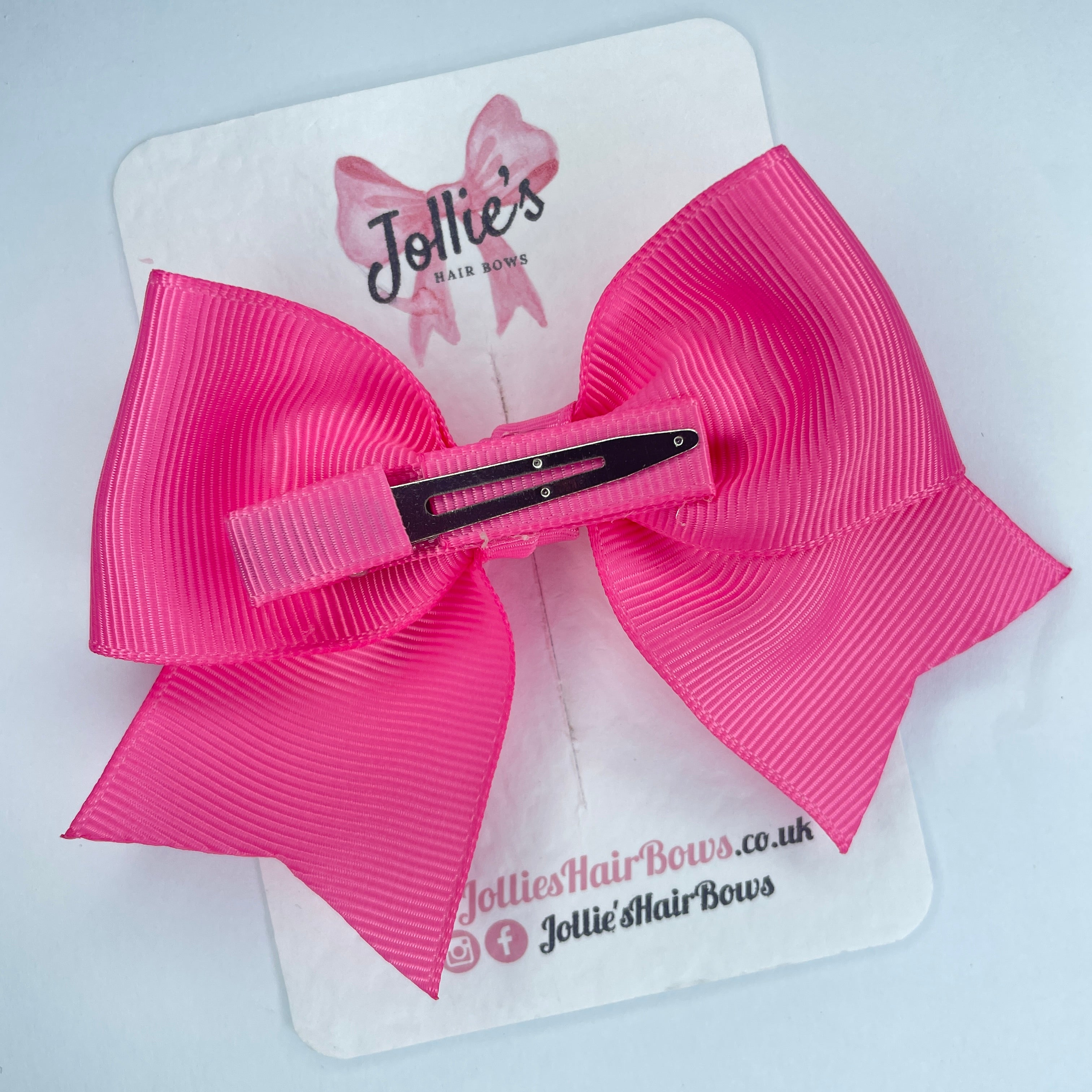 4inch Ribbon Bow with Clip - Hot Pink