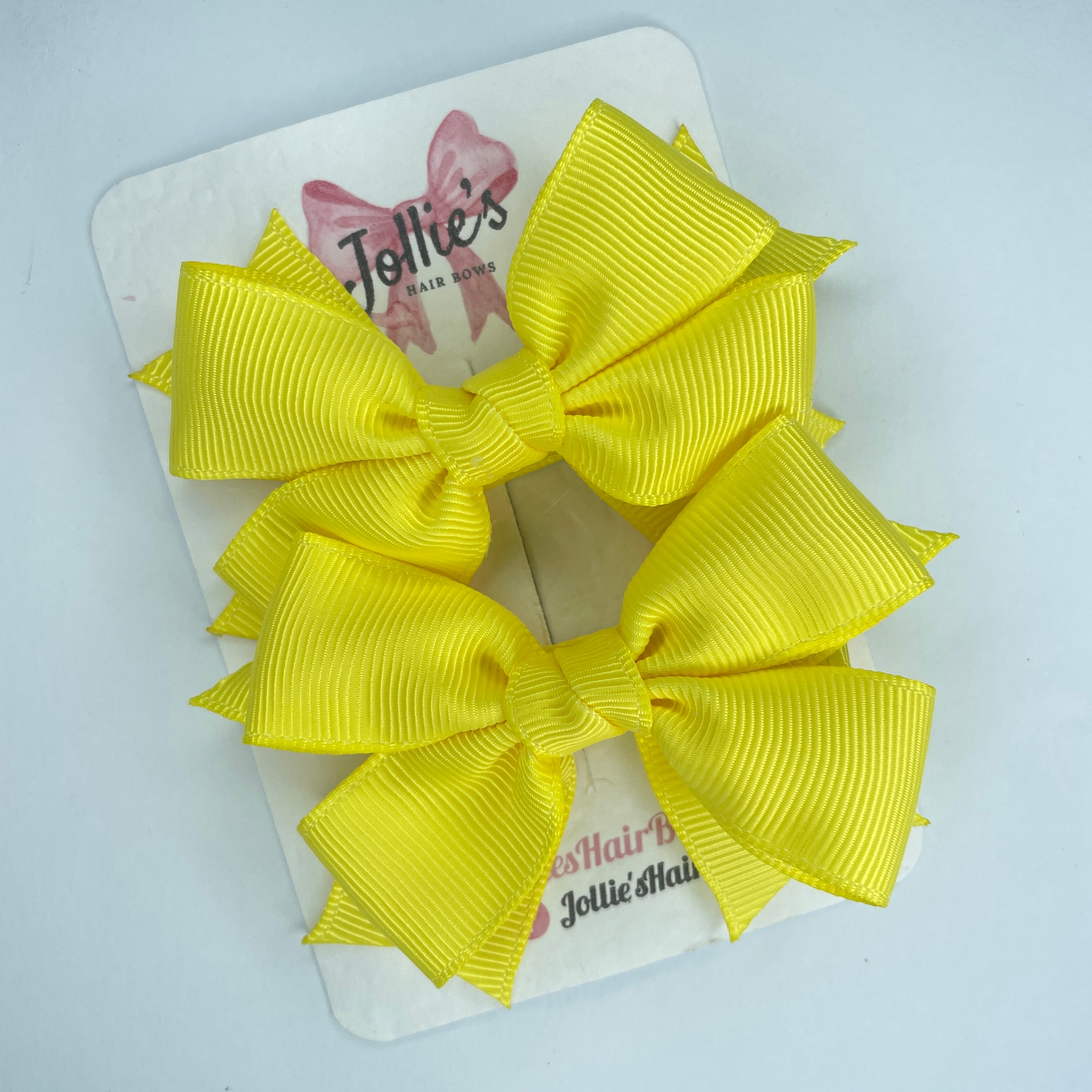 3inch Layered Bow with Clip (pair) - Lemon