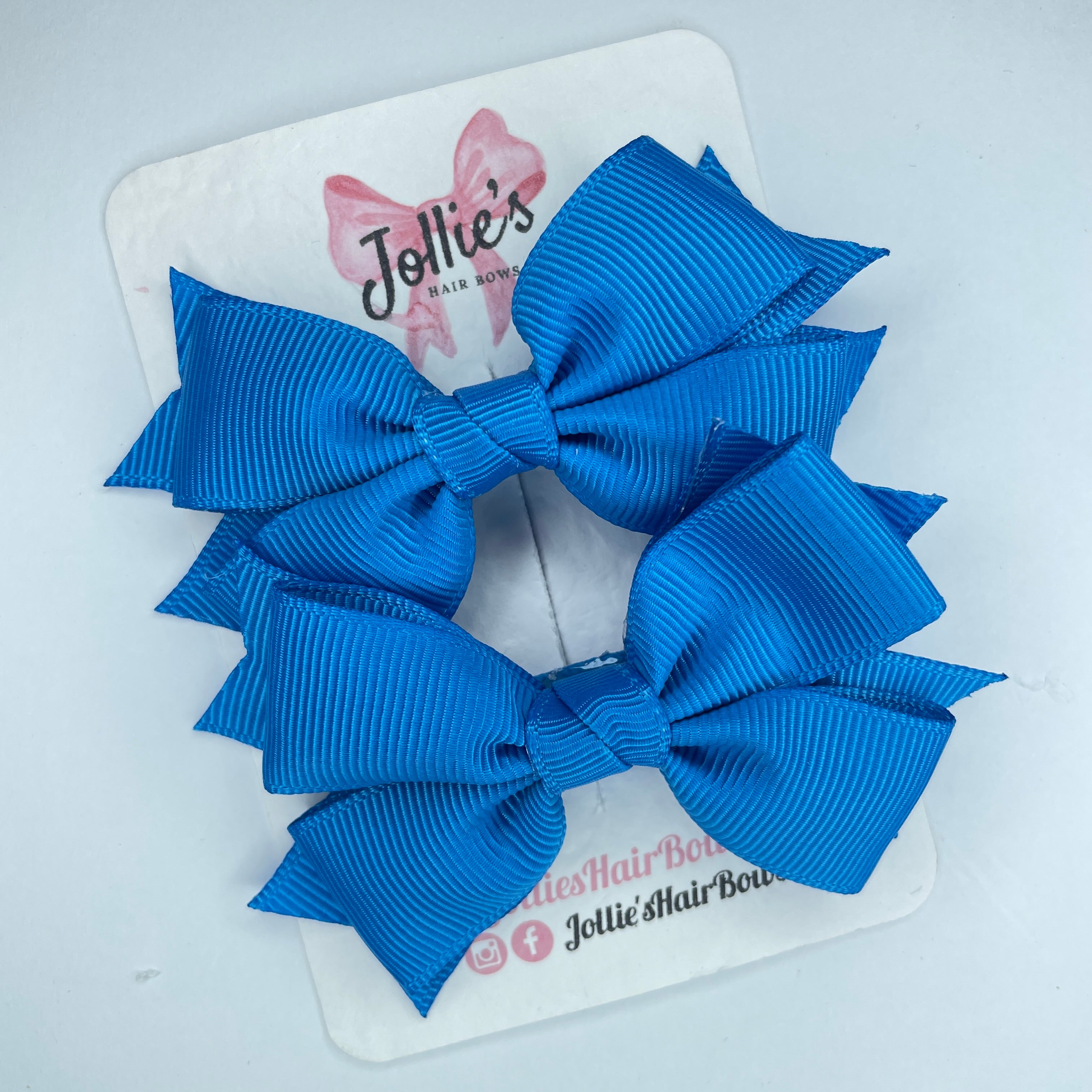 3inch Layered Bow with Clip (pair) - Aegean Blue