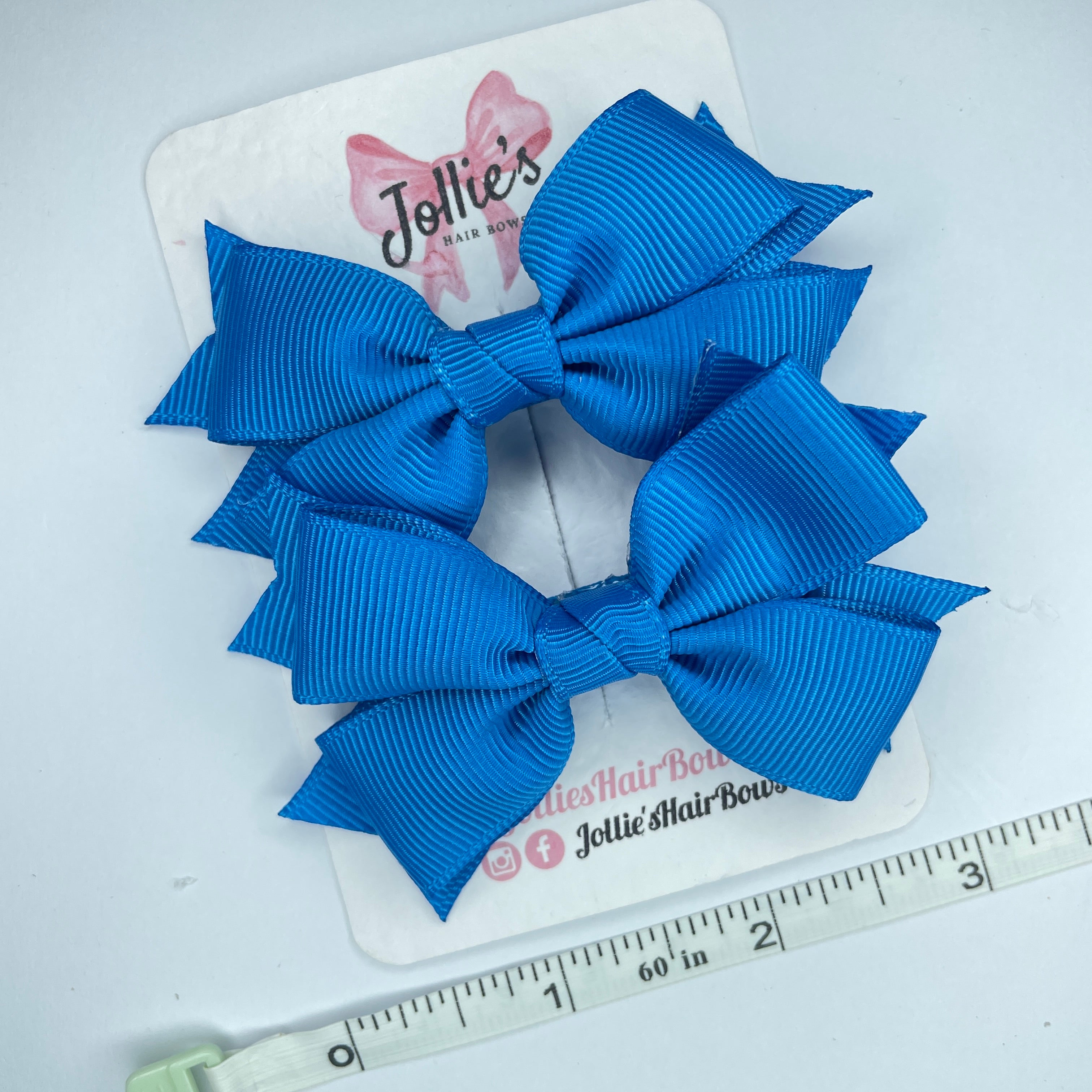 3inch Layered Bow with Clip (pair) - Aegean Blue