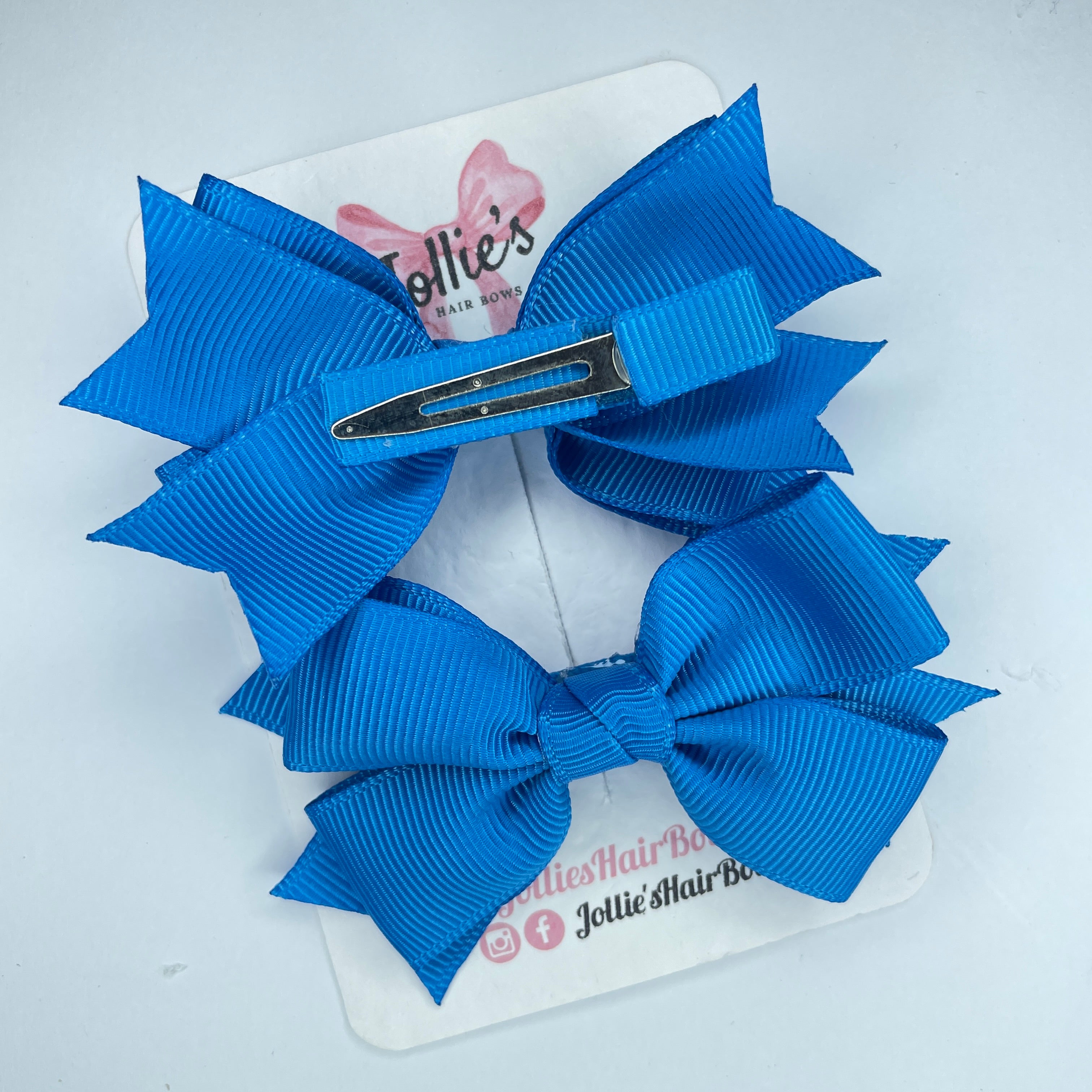 3inch Layered Bow with Clip (pair) - Aegean Blue