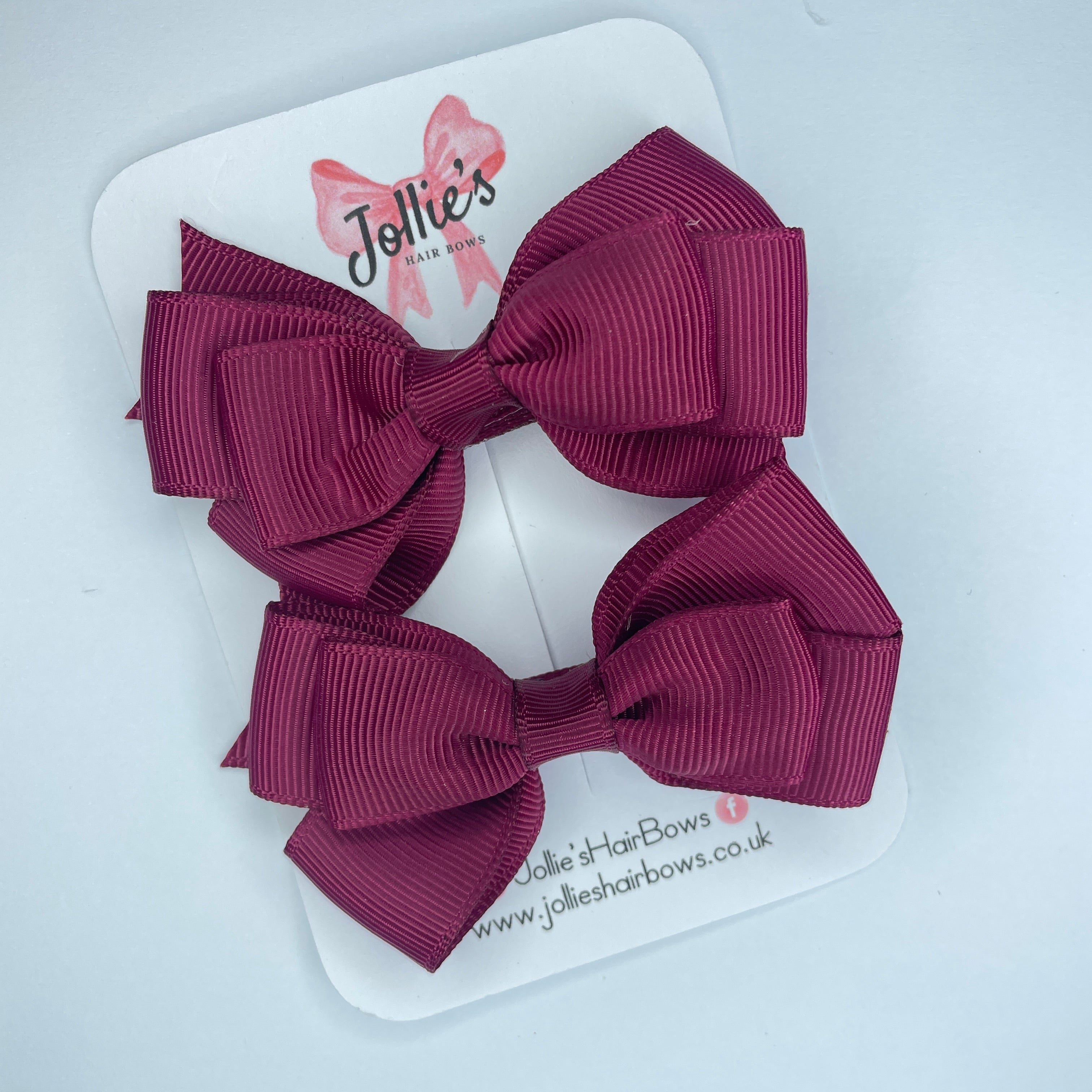 3inch Triple Layer Bow with Clip (pair) - Wine