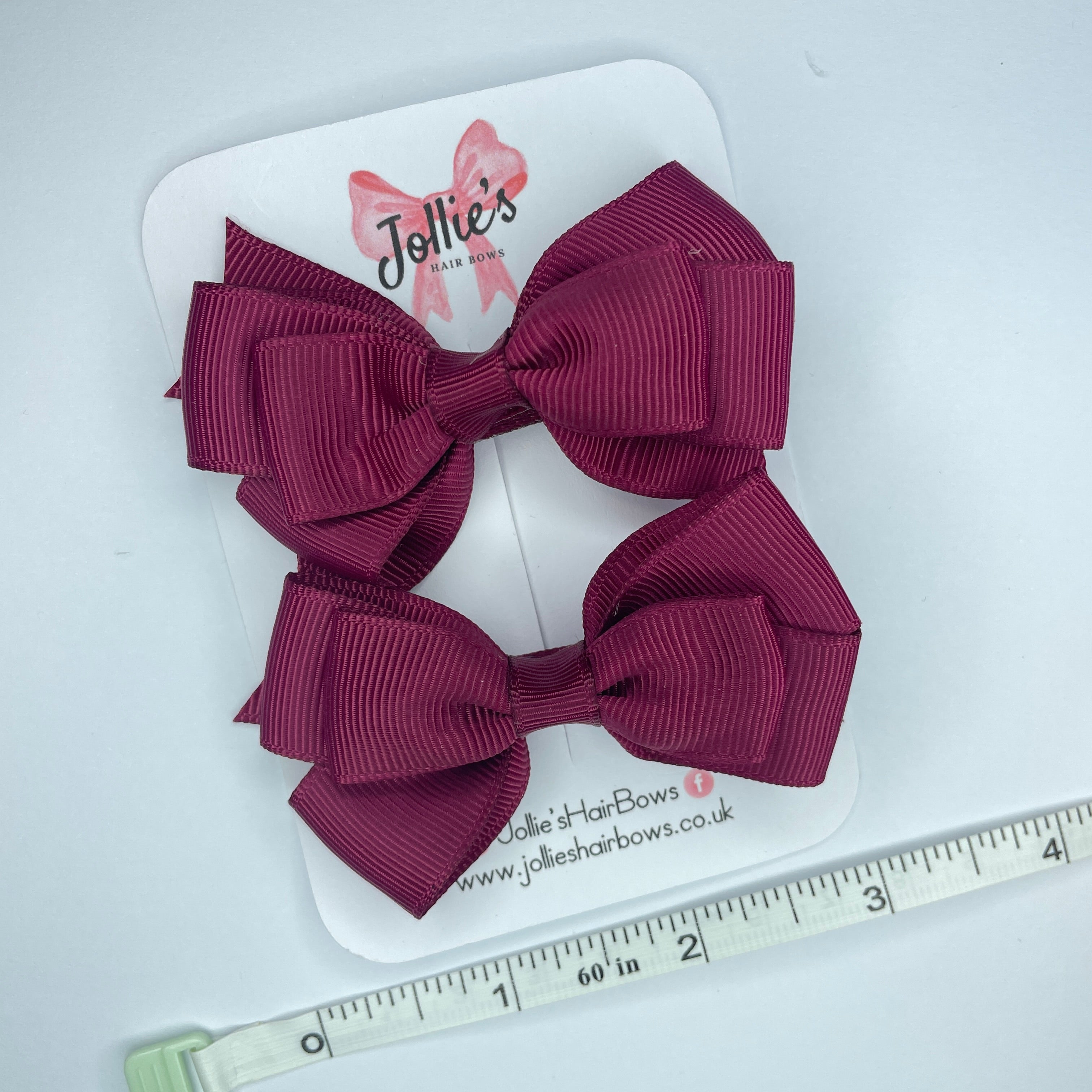 3inch Triple Layer Bow with Clip (pair) - Wine