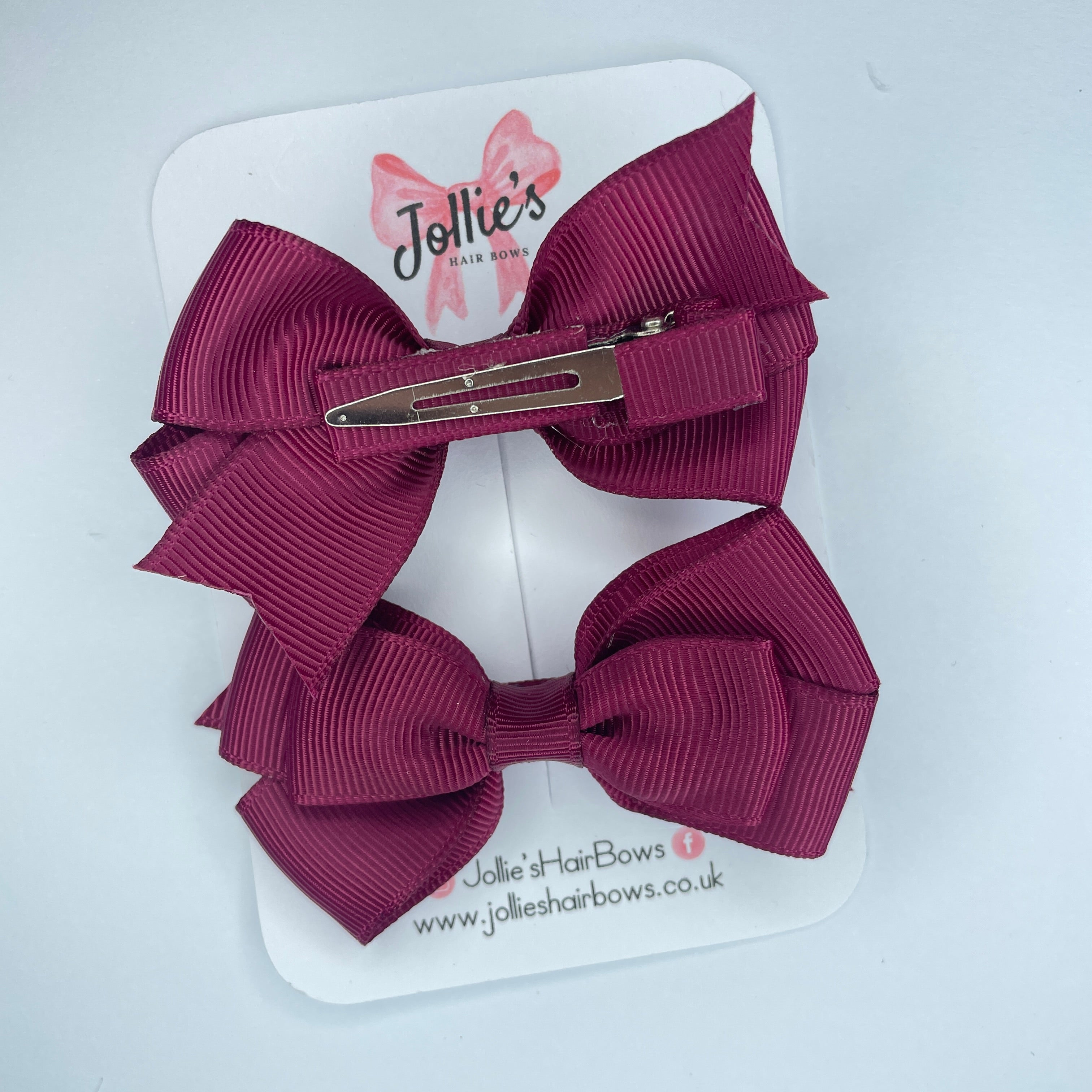 3inch Triple Layer Bow with Clip (pair) - Wine