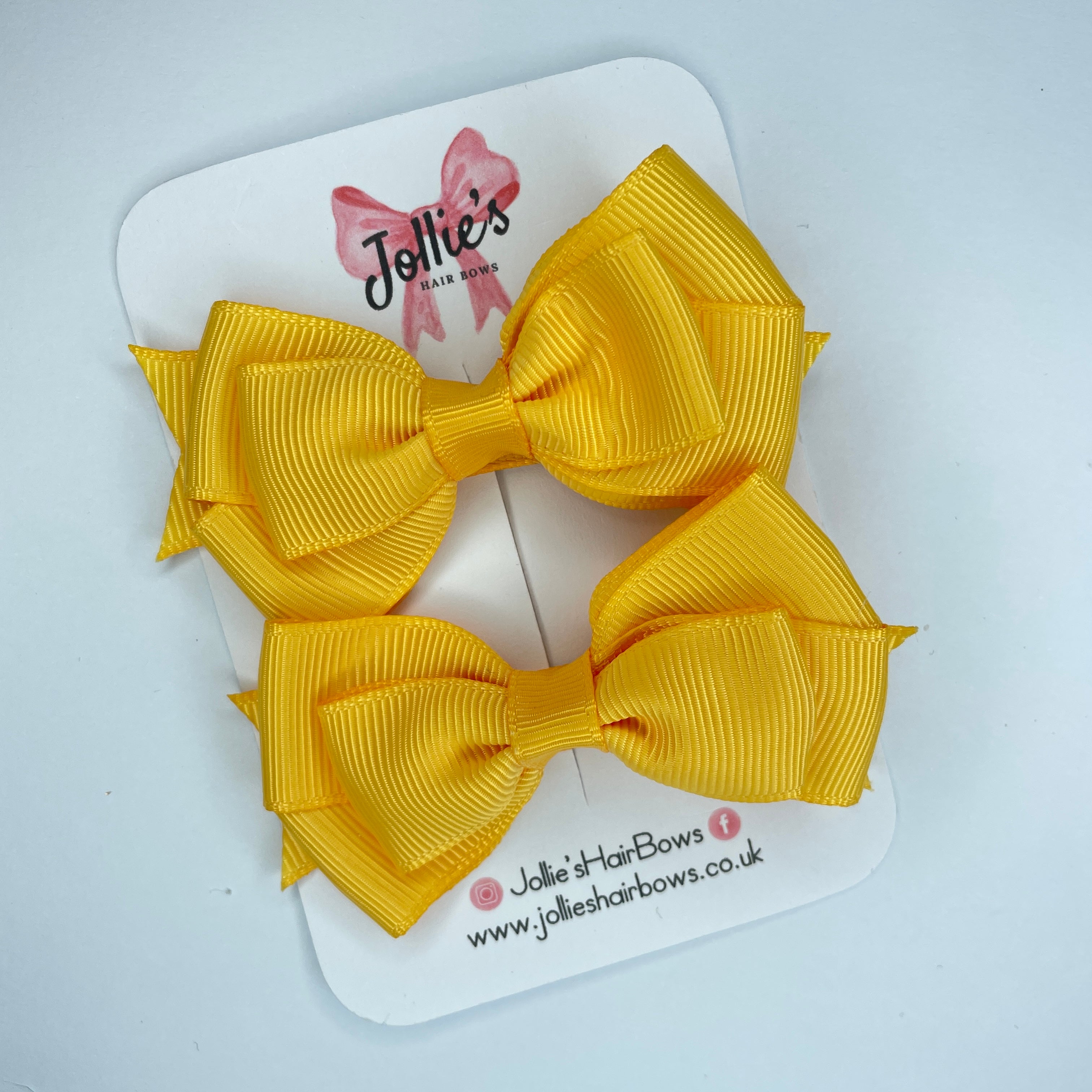 3inch Triple Layer Bow with Clip (pair) - Yellow Gold