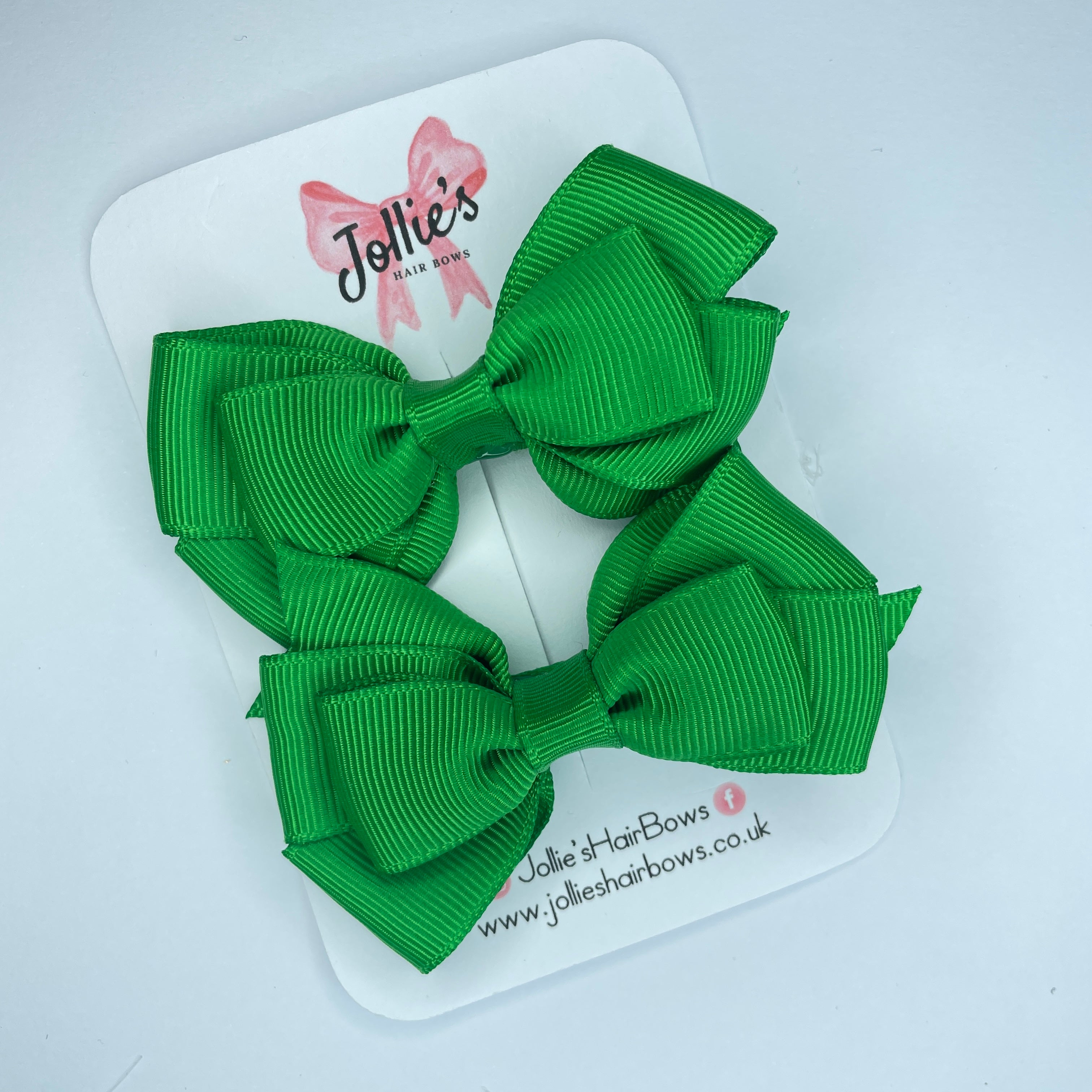 3inch Triple Layer Bow with Clip (pair) - Emerald