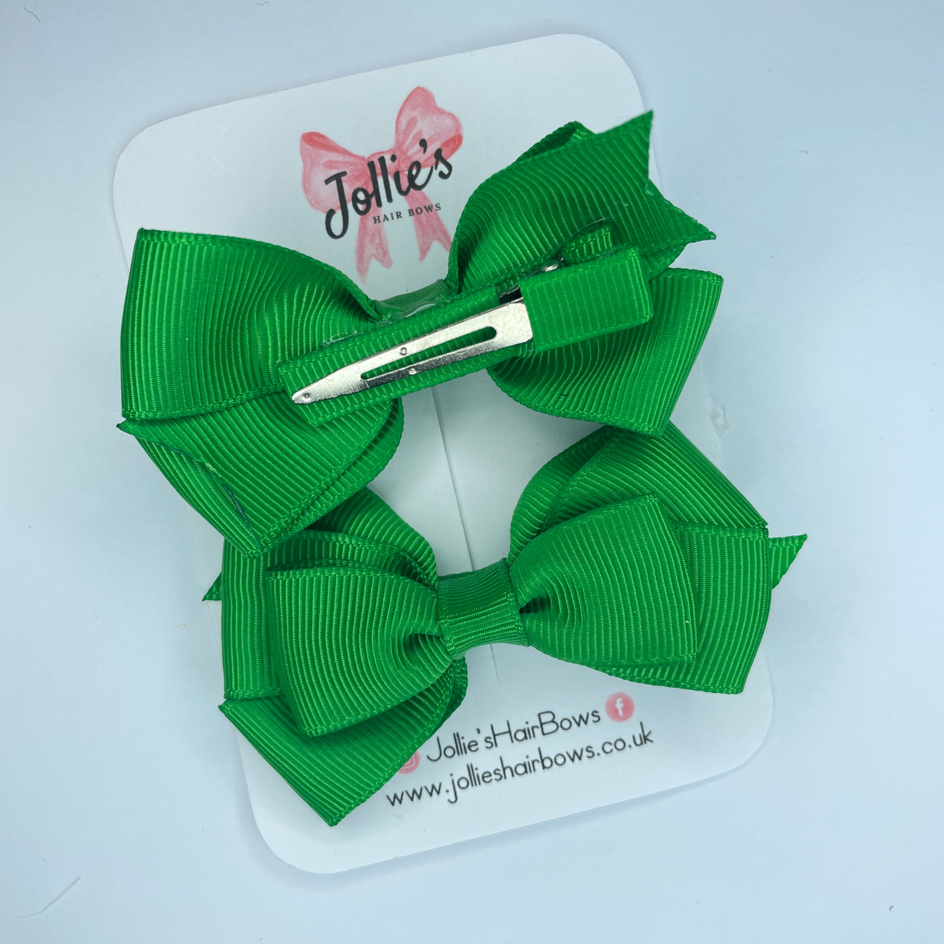 3inch Triple Layer Bow with Clip (pair) - Emerald