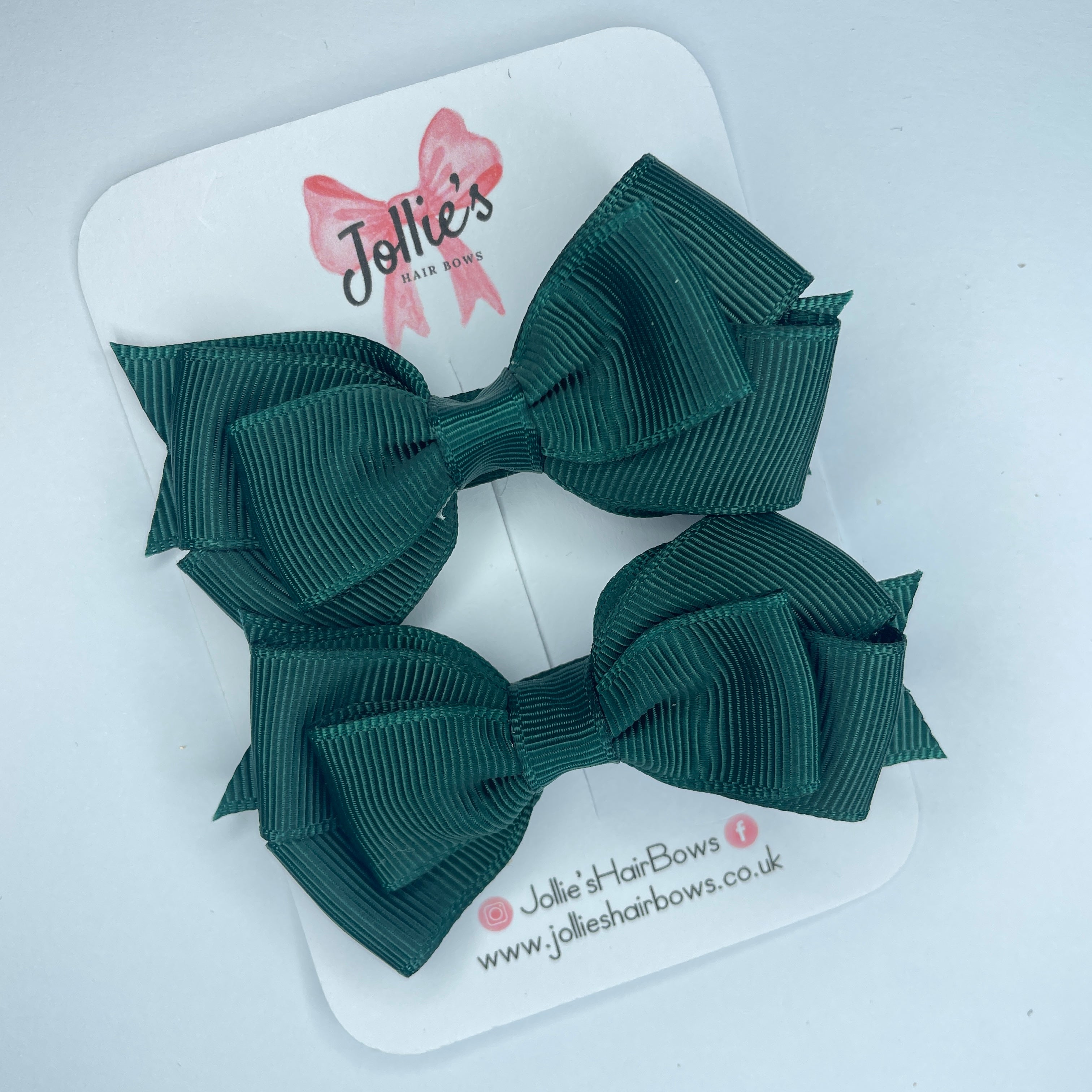 3inch Triple Layer Bow with Clip (pair) - Spruce