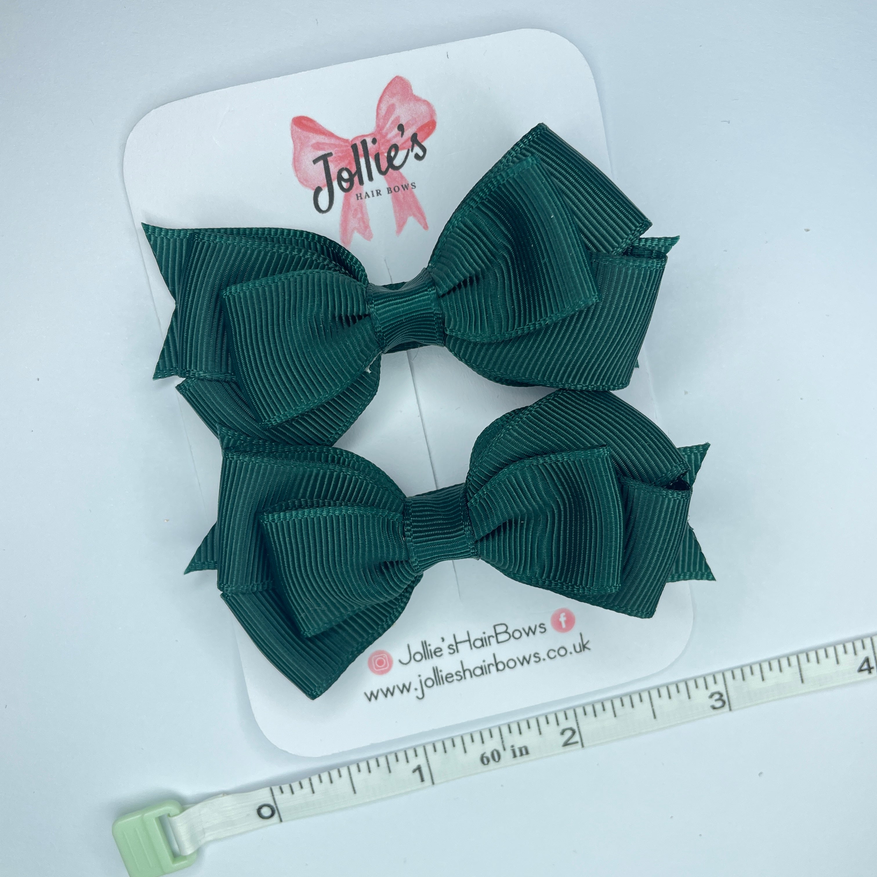 3inch Triple Layer Bow with Clip (pair) - Spruce