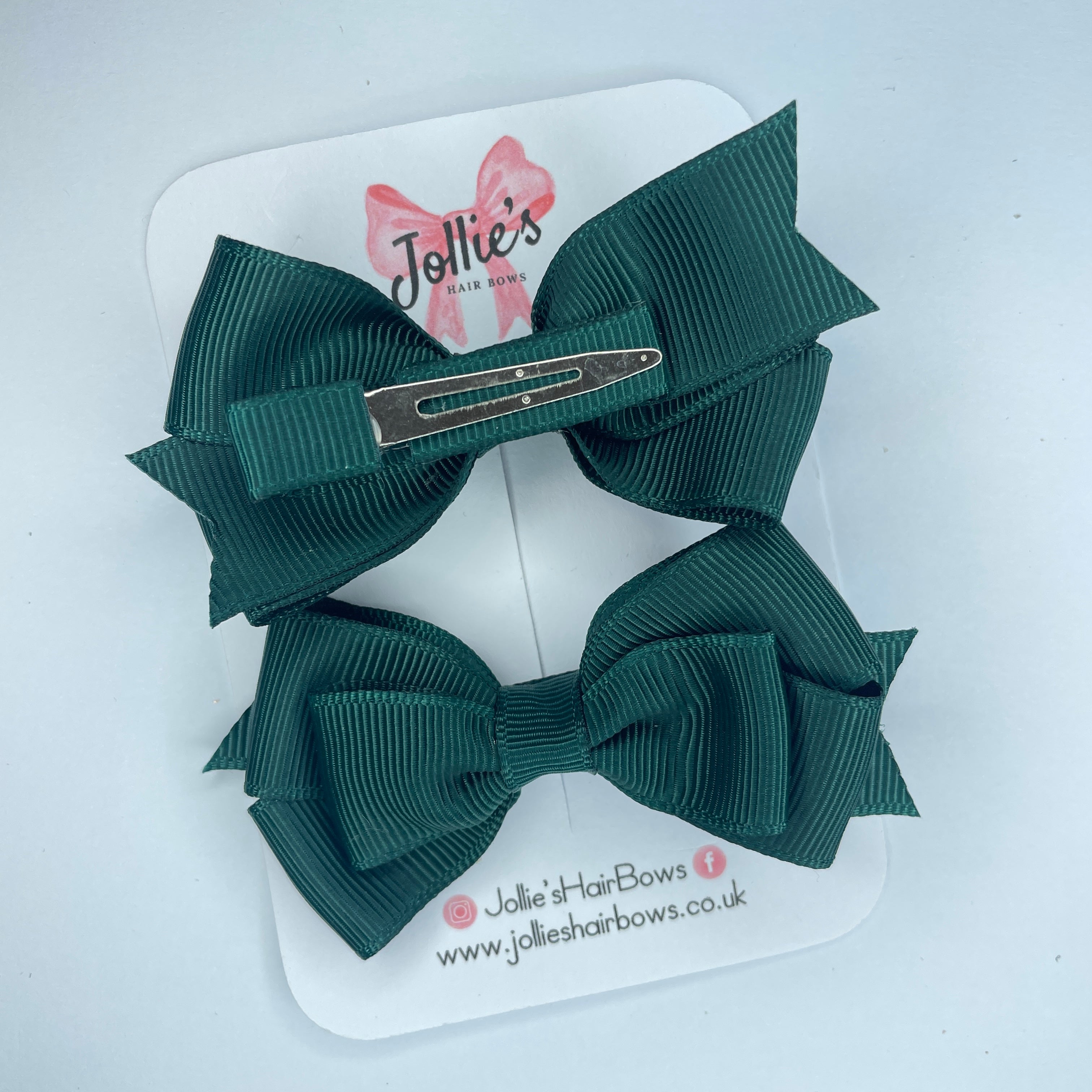 3inch Triple Layer Bow with Clip (pair) - Spruce