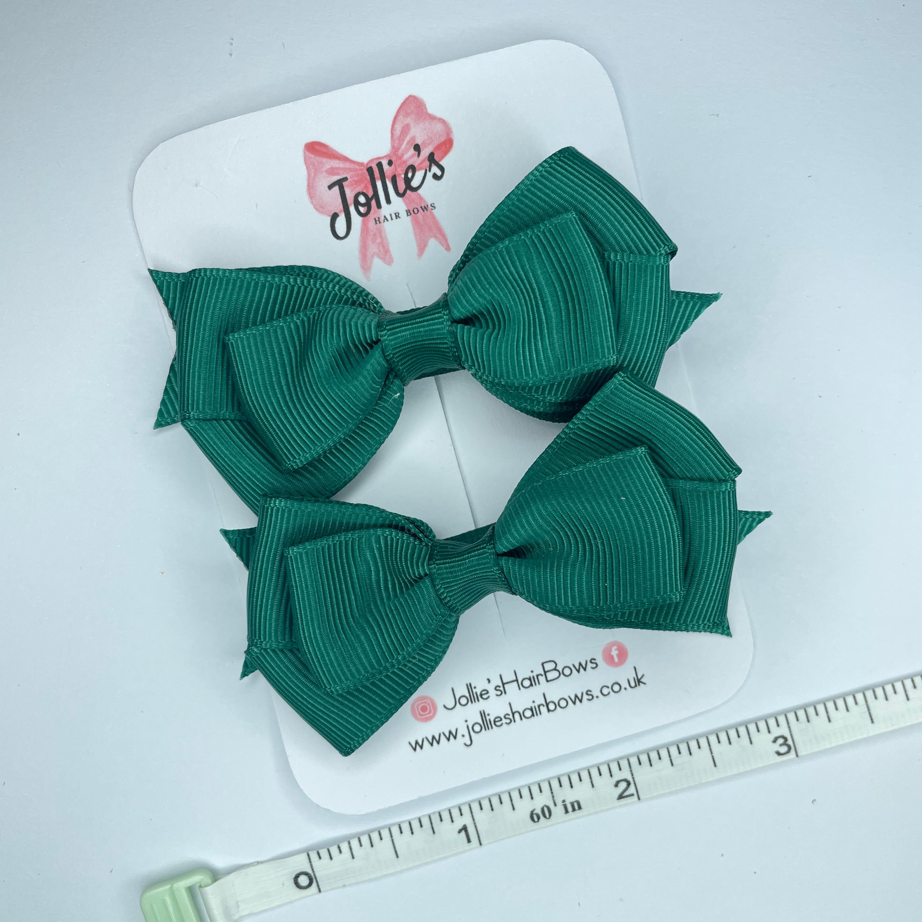 3inch Triple Layer Bow with Clip (pair) - Hunter Green