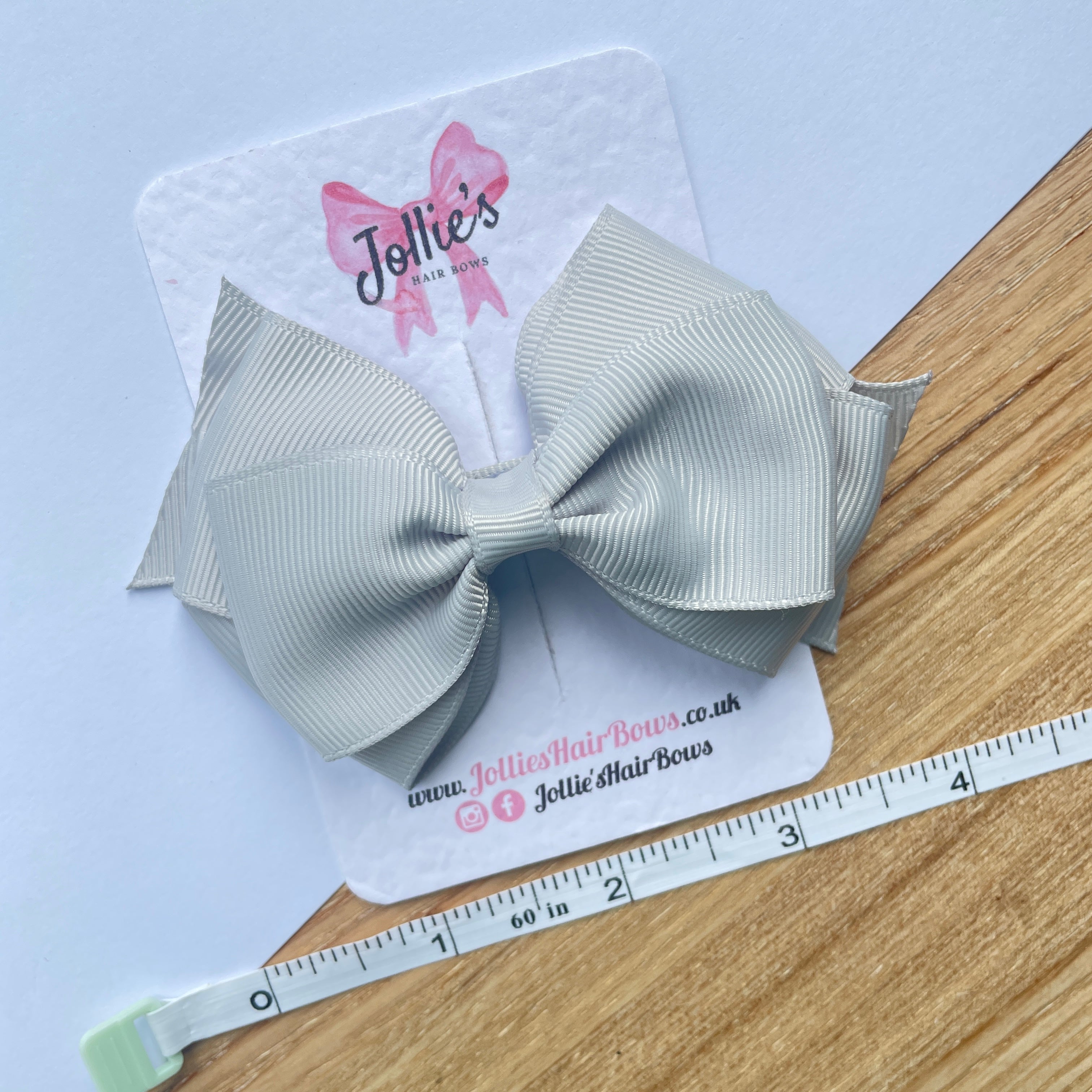 4inch Triple Layers Bow with Clip - Shell Grey