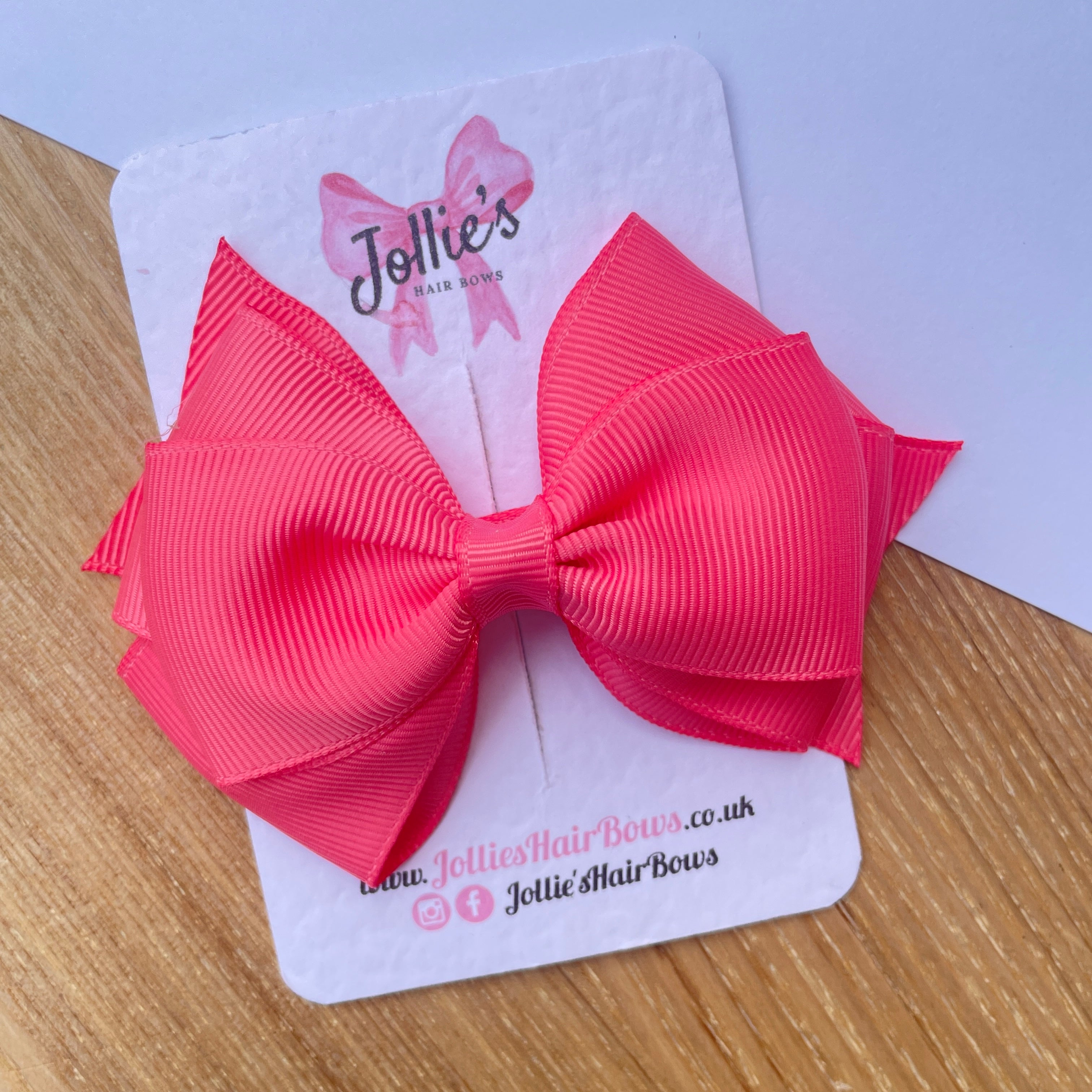 4inch Triple Layers Bow with Clip - Passion Fruit