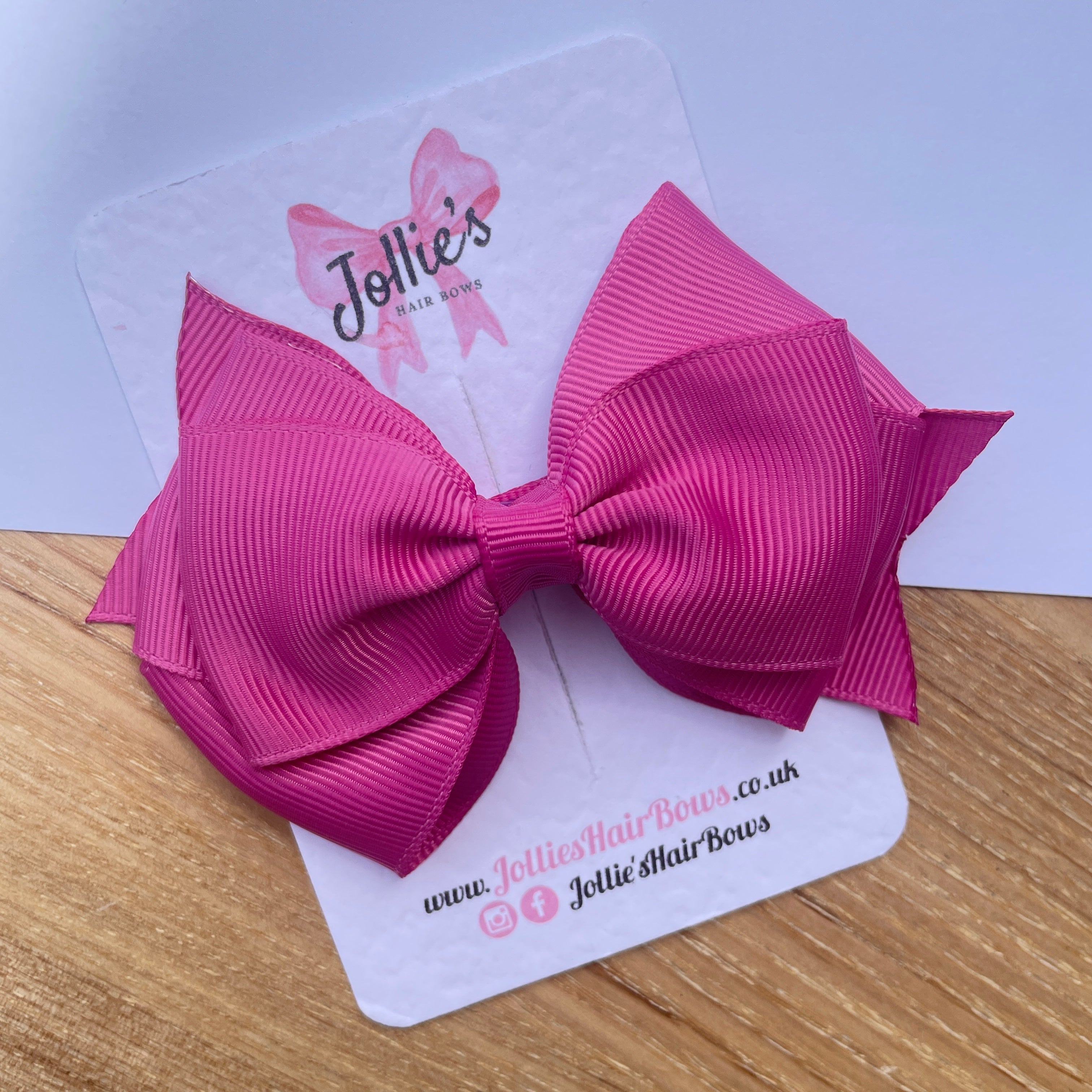 4inch Triple Layers Bow with Clip - Raspberry Rose