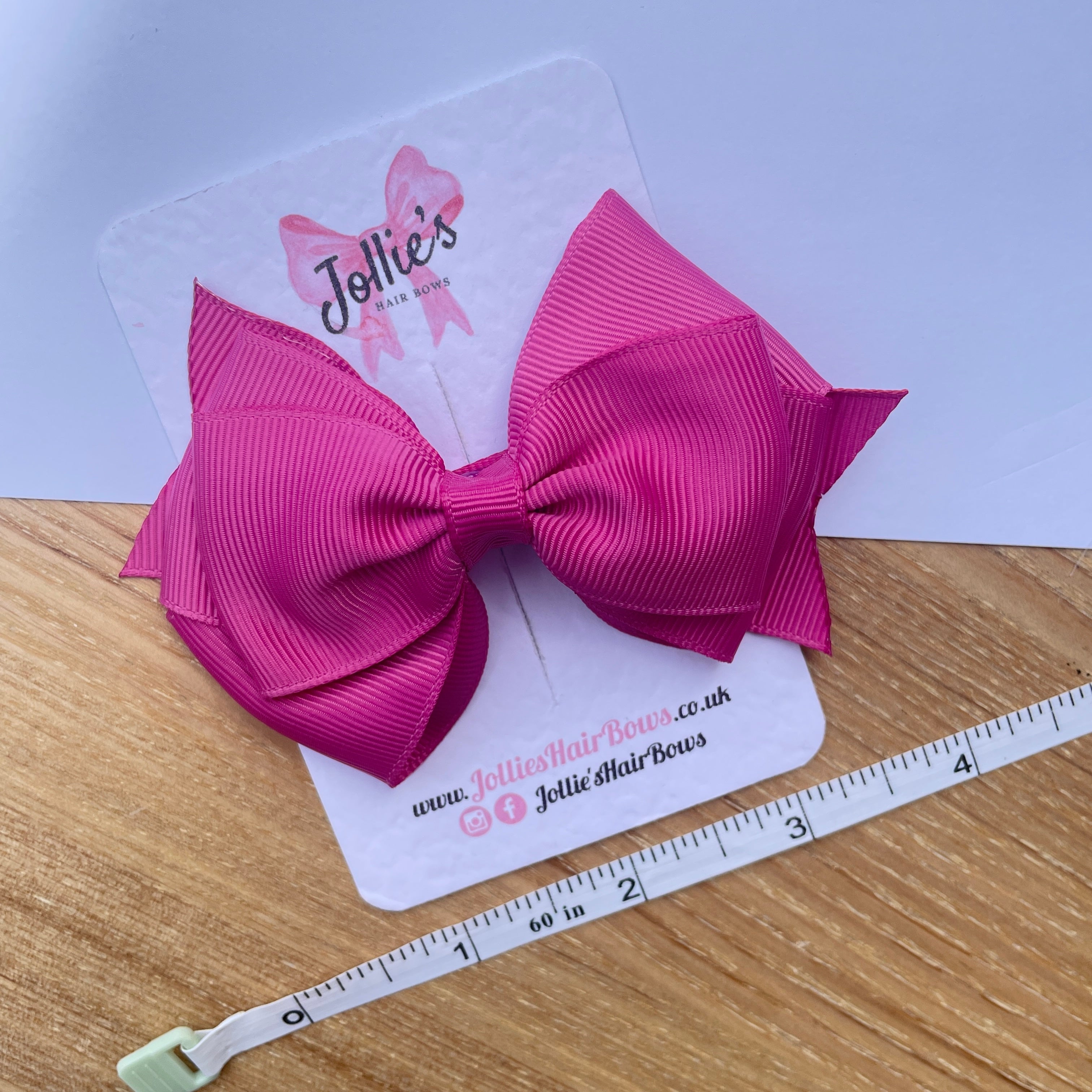 4inch Triple Layers Bow with Clip - Raspberry Rose