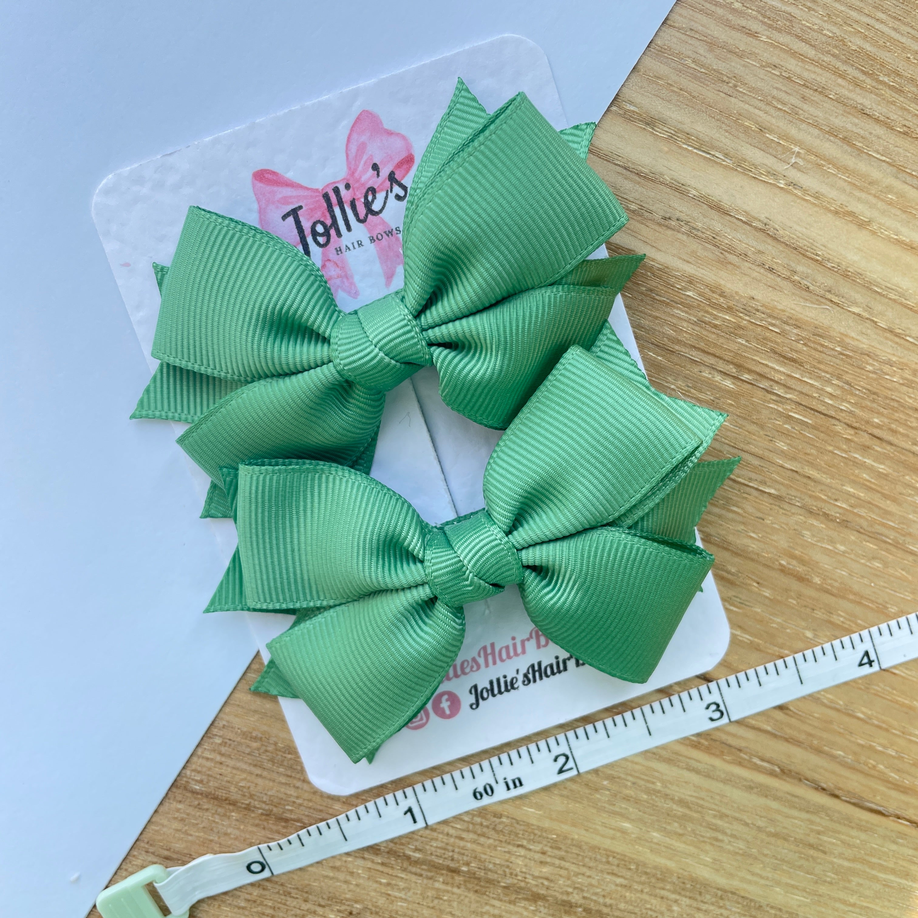 3inch Layered Bow with Clip (pair) - Sage Green