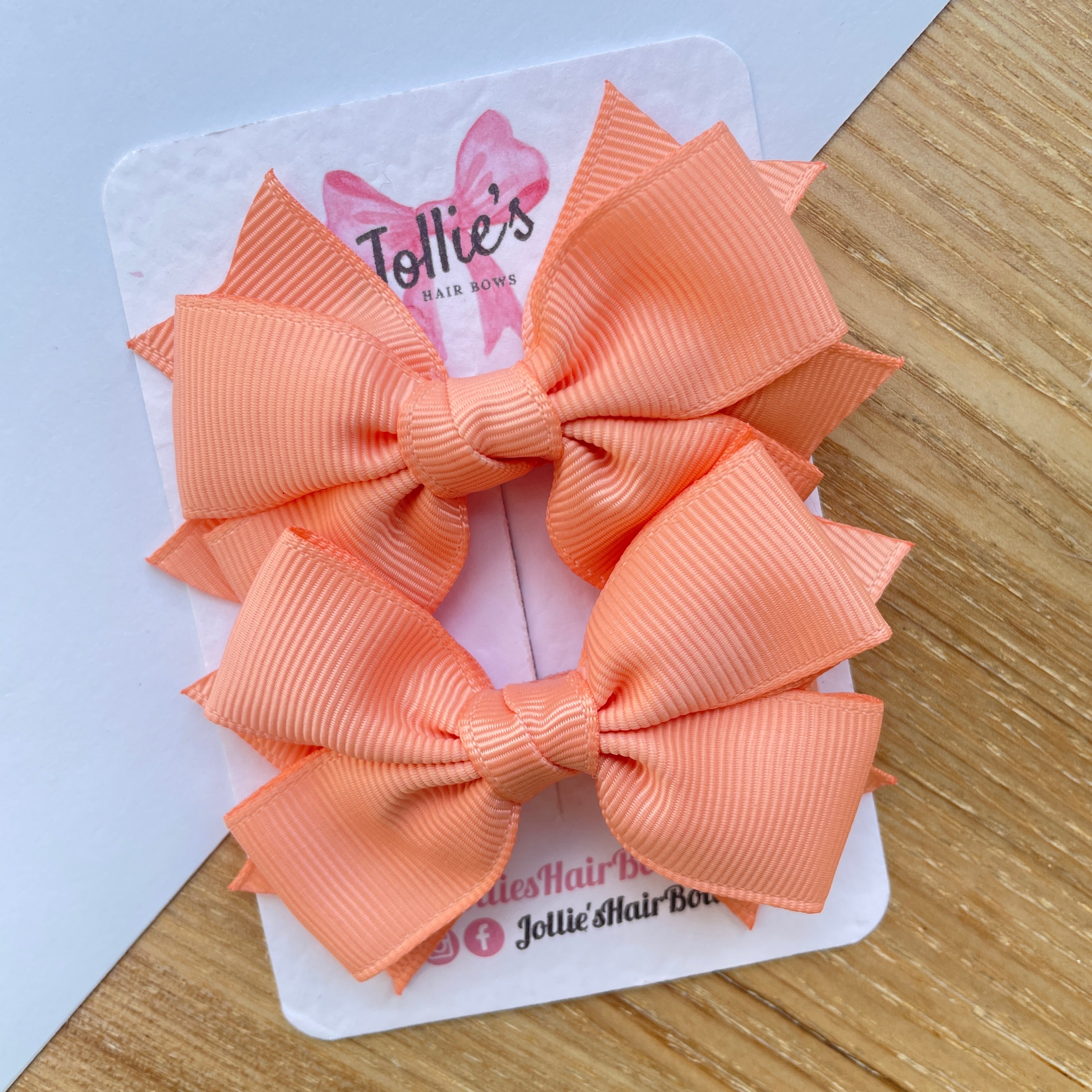 3inch Layered Bow with Clip (pair) - Peach