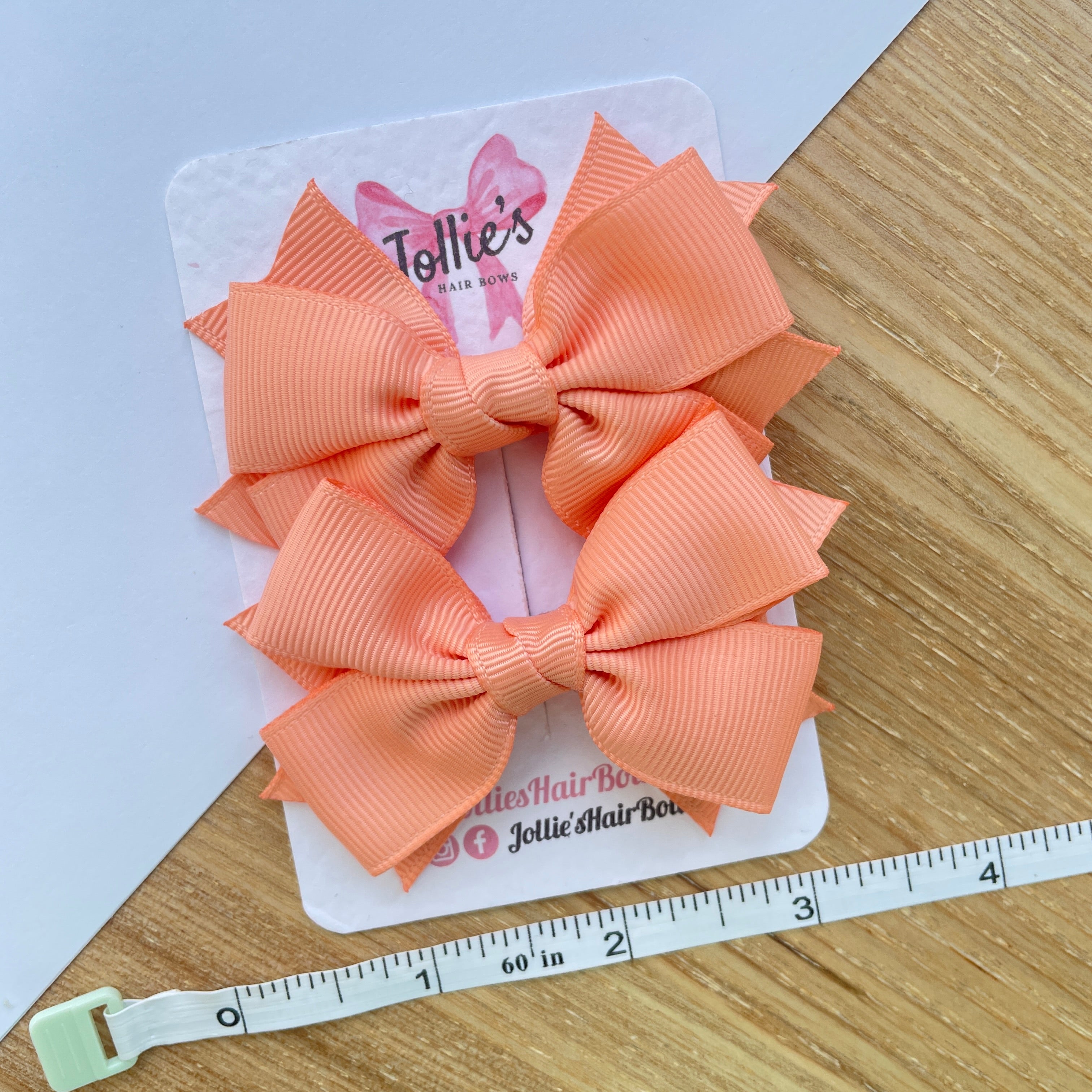 3inch Layered Bow with Clip (pair) - Peach