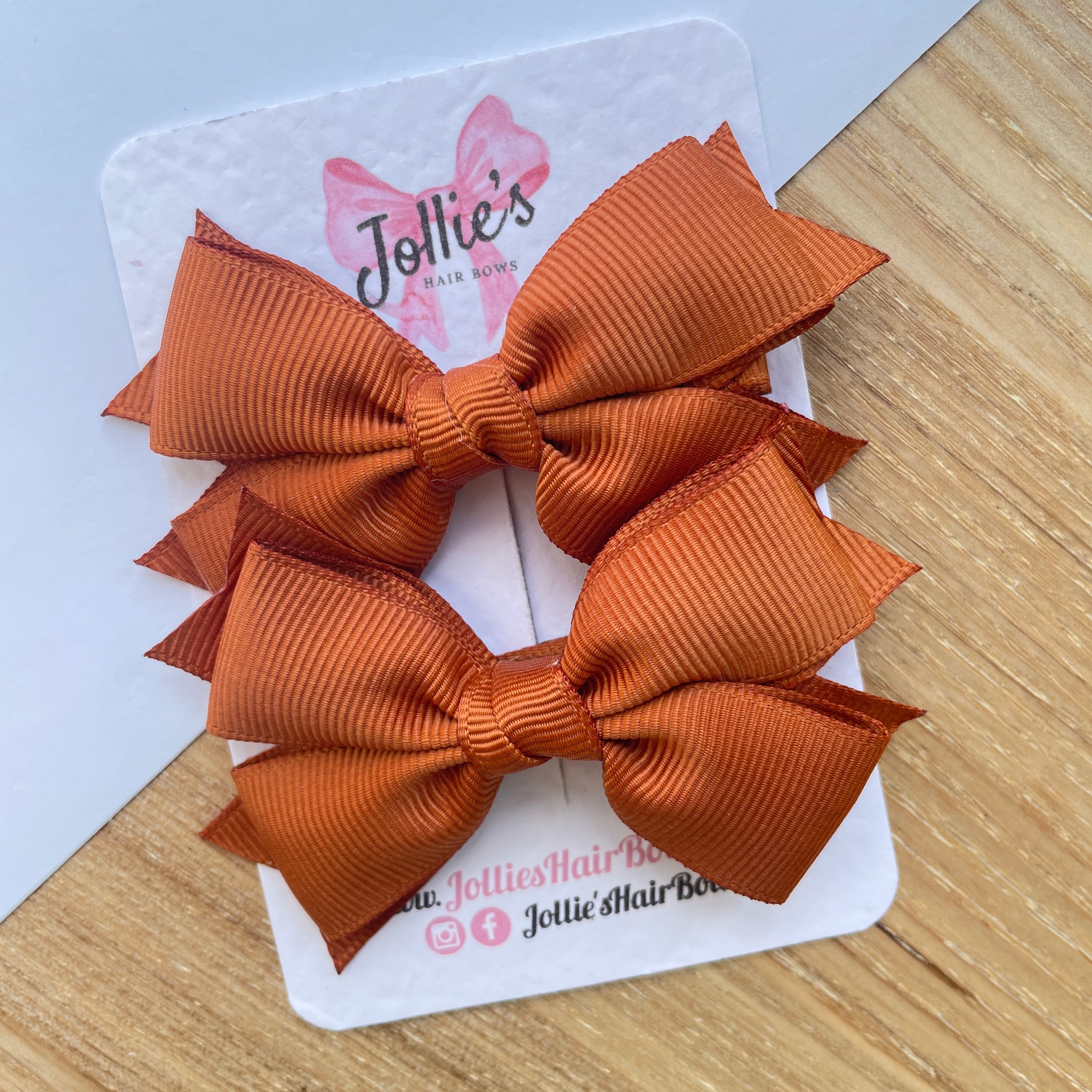 3inch Layered Bow with Clip (pair) - Copper