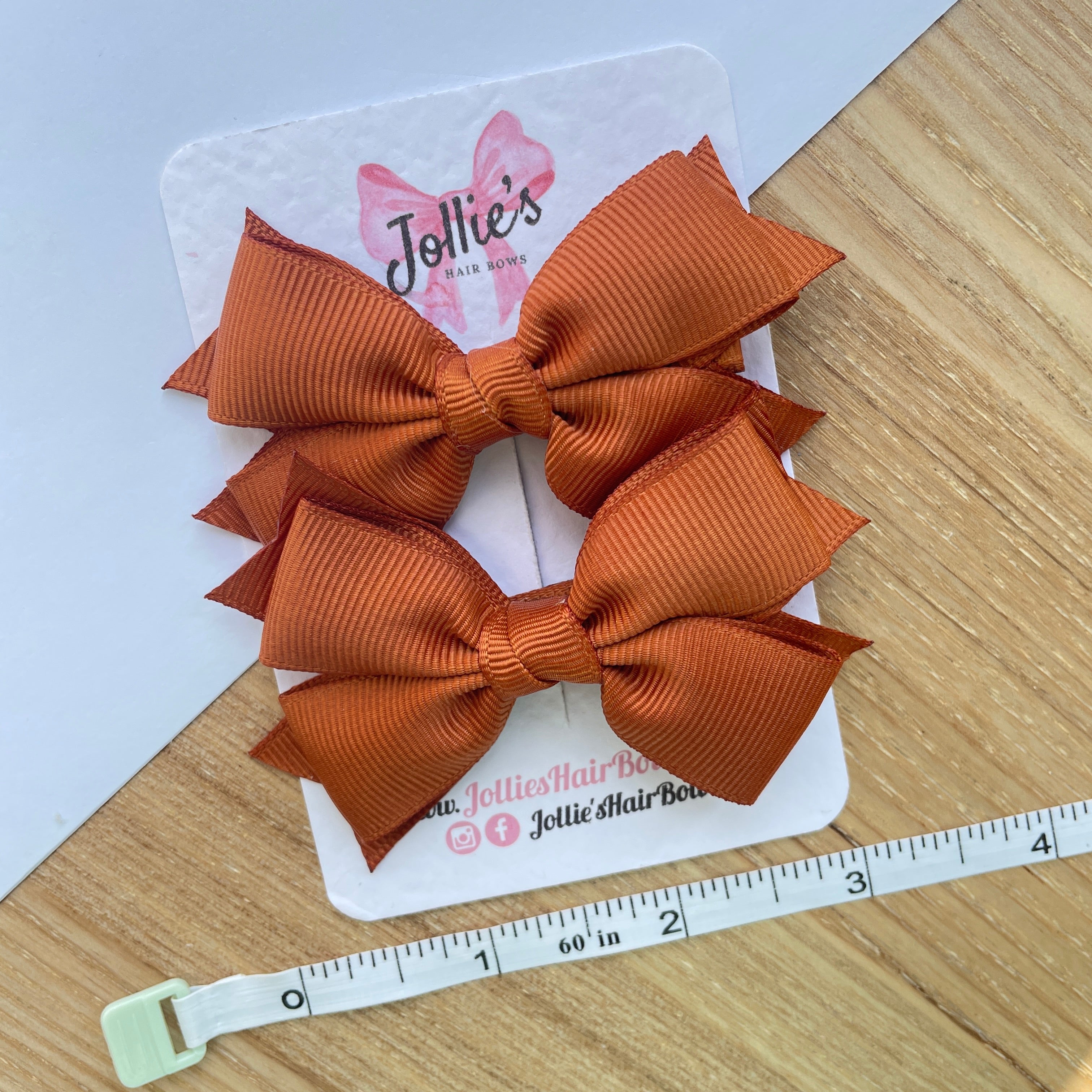 3inch Layered Bow with Clip (pair) - Copper