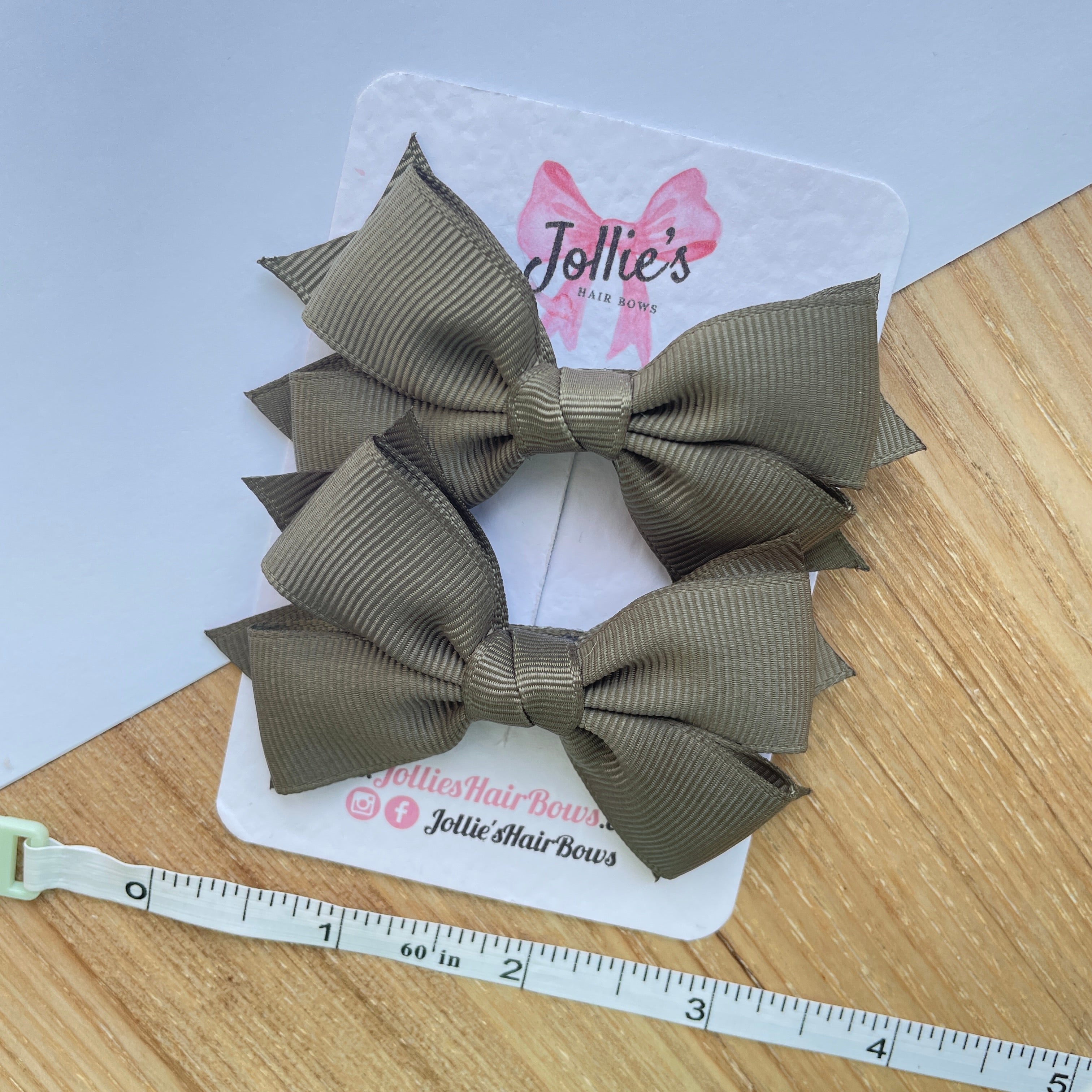 3inch Layered Bow with Clip (pair) - Deep Sage