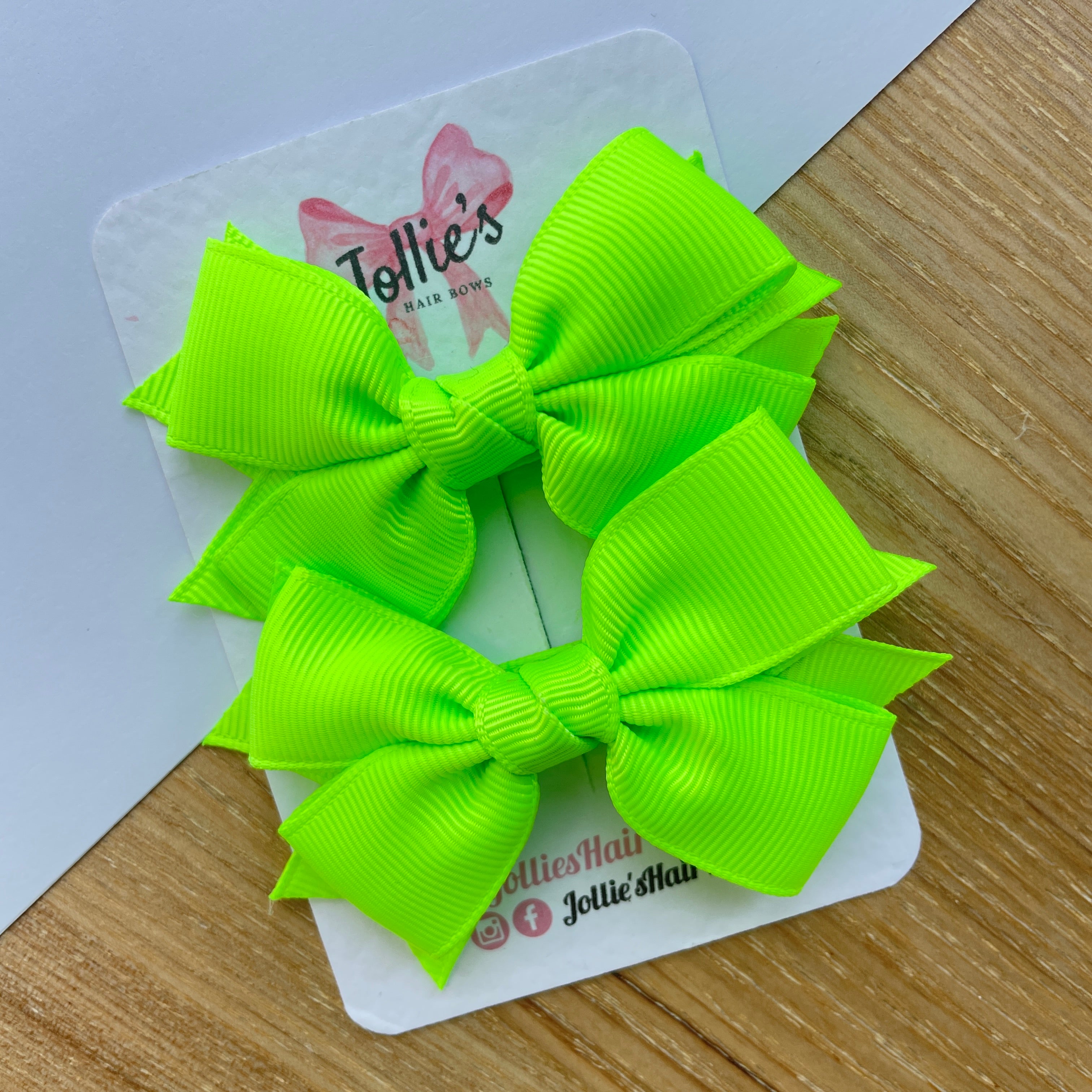 3inch Layered Bow with Clip (pair) - Key Lime