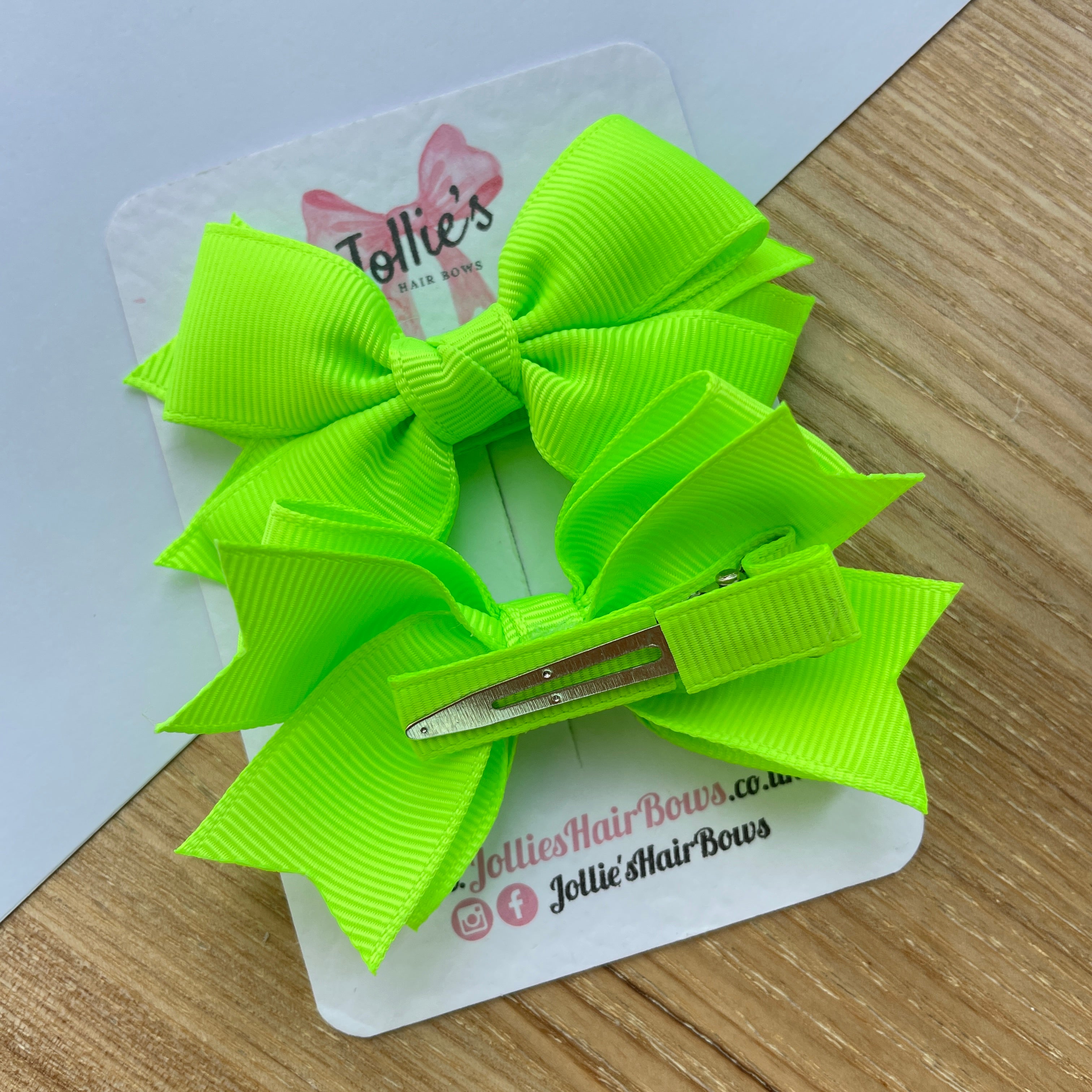 3inch Layered Bow with Clip (pair) - Key Lime