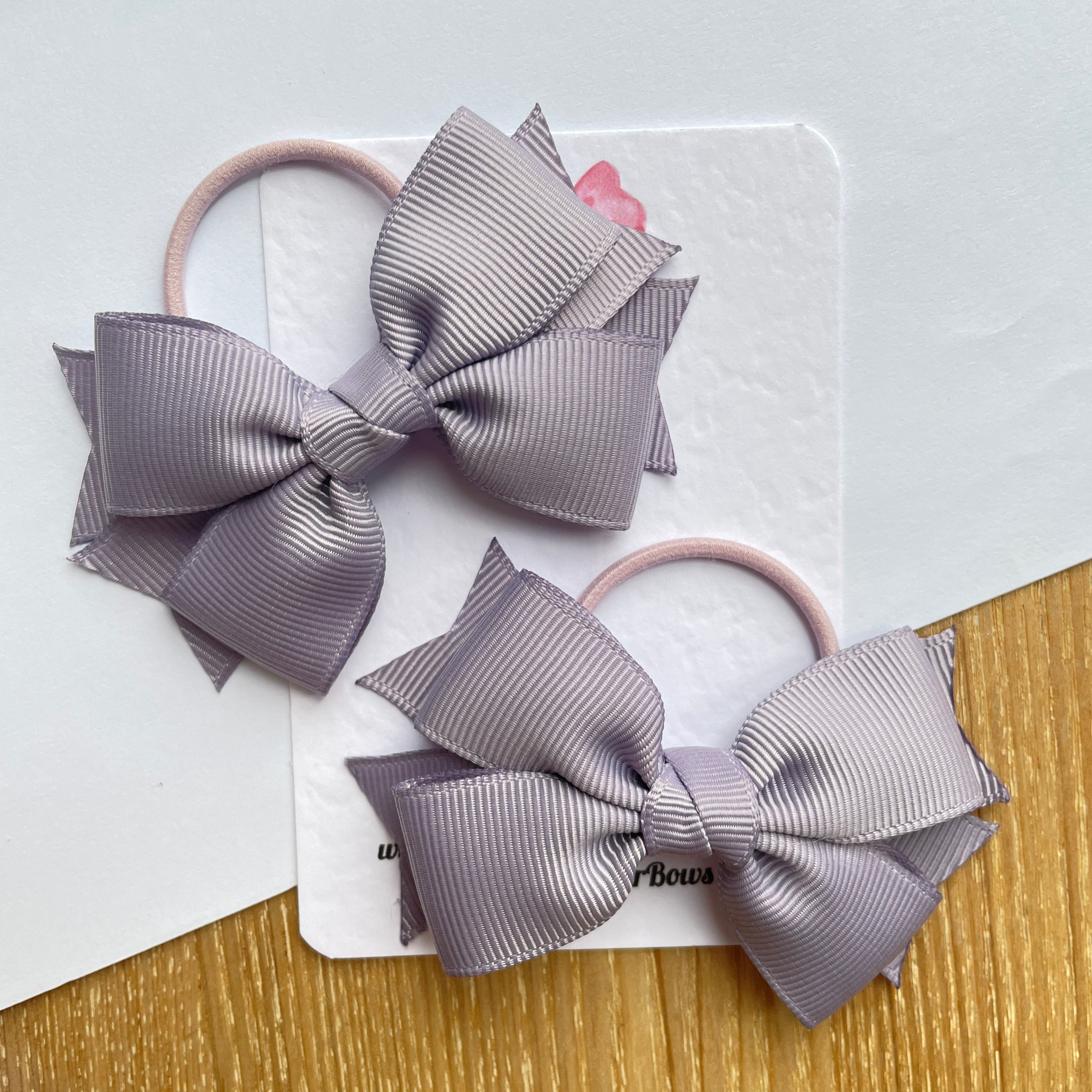 3inch Layered Bow with Thin Elastic (pair) - Thistle