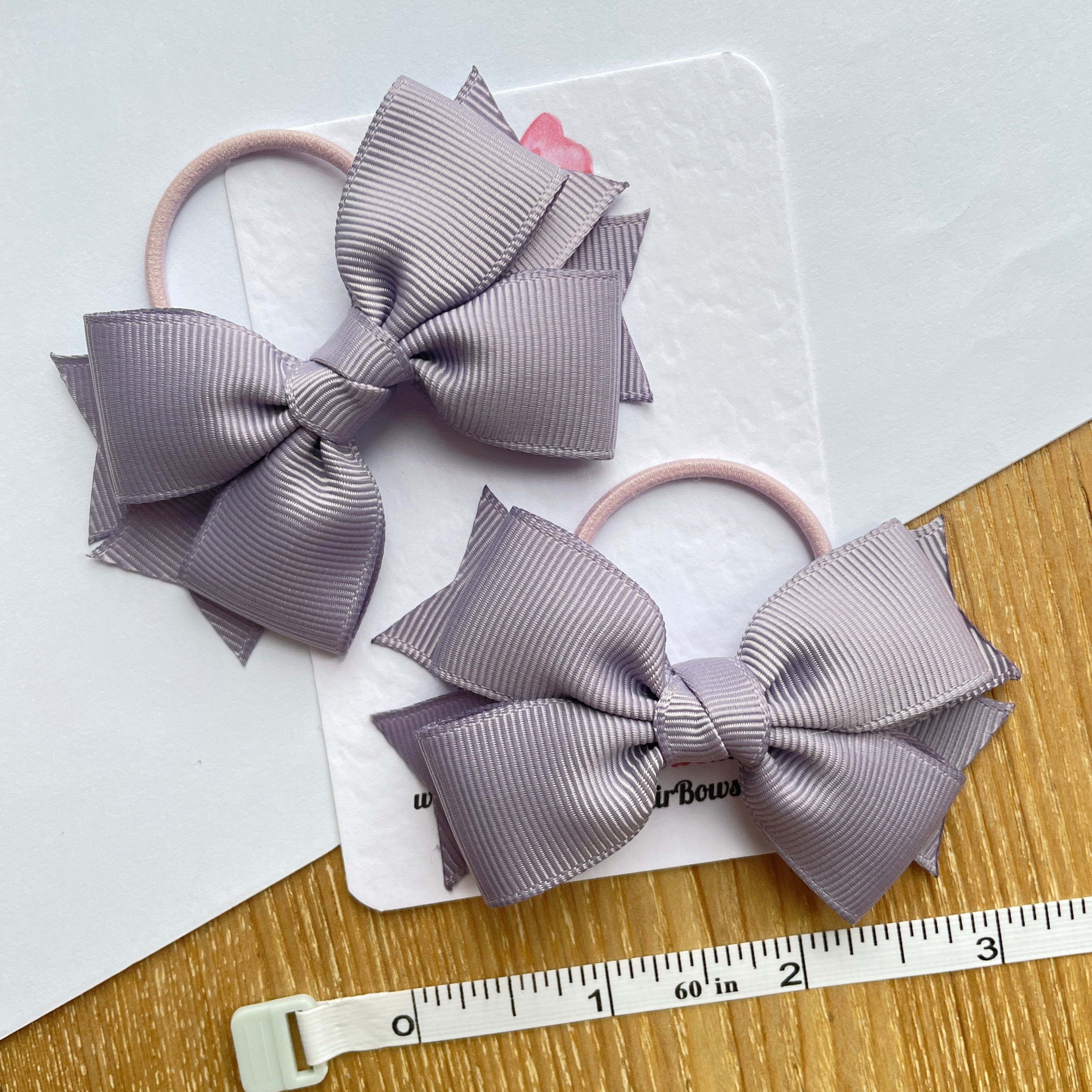 3inch Layered Bow with Thin Elastic (pair) - Thistle