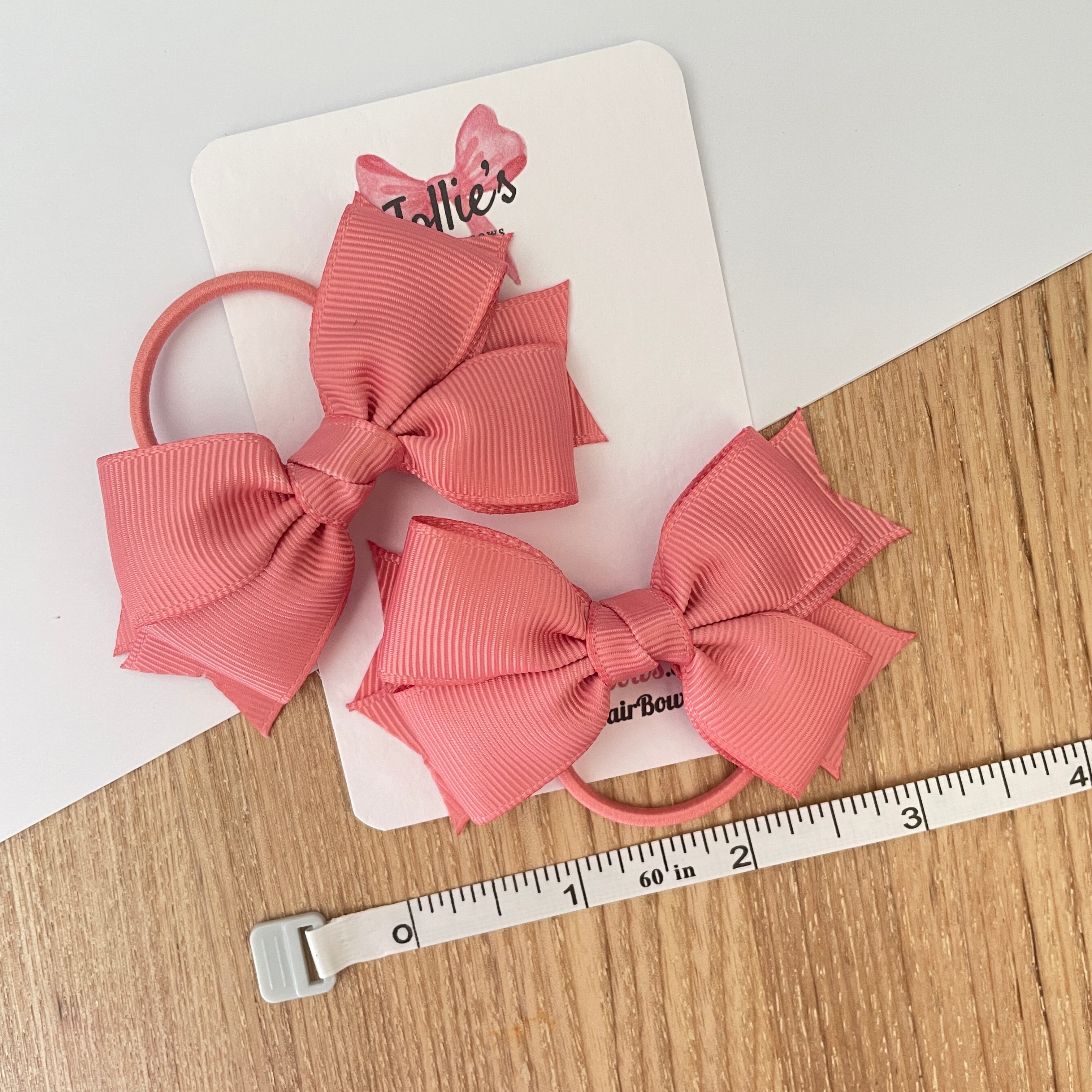 3inch Bow with Thin Elastic (pair) - Dusty Rose