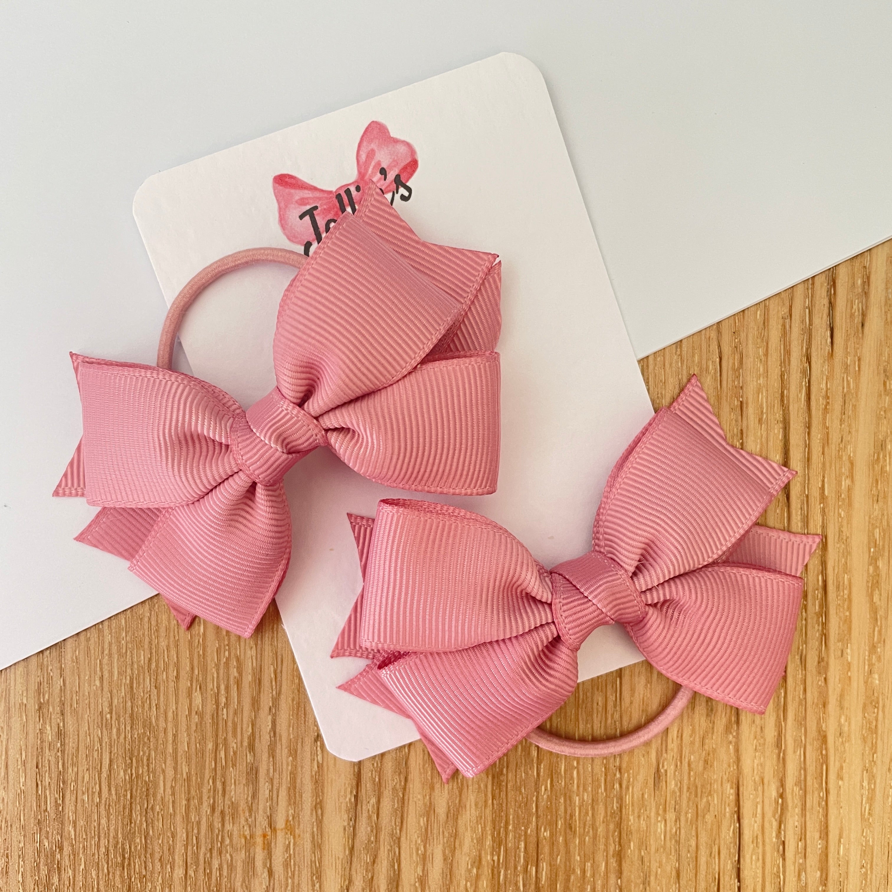 3inch Layered Bow with Thin Elastic (pair) - Quartz