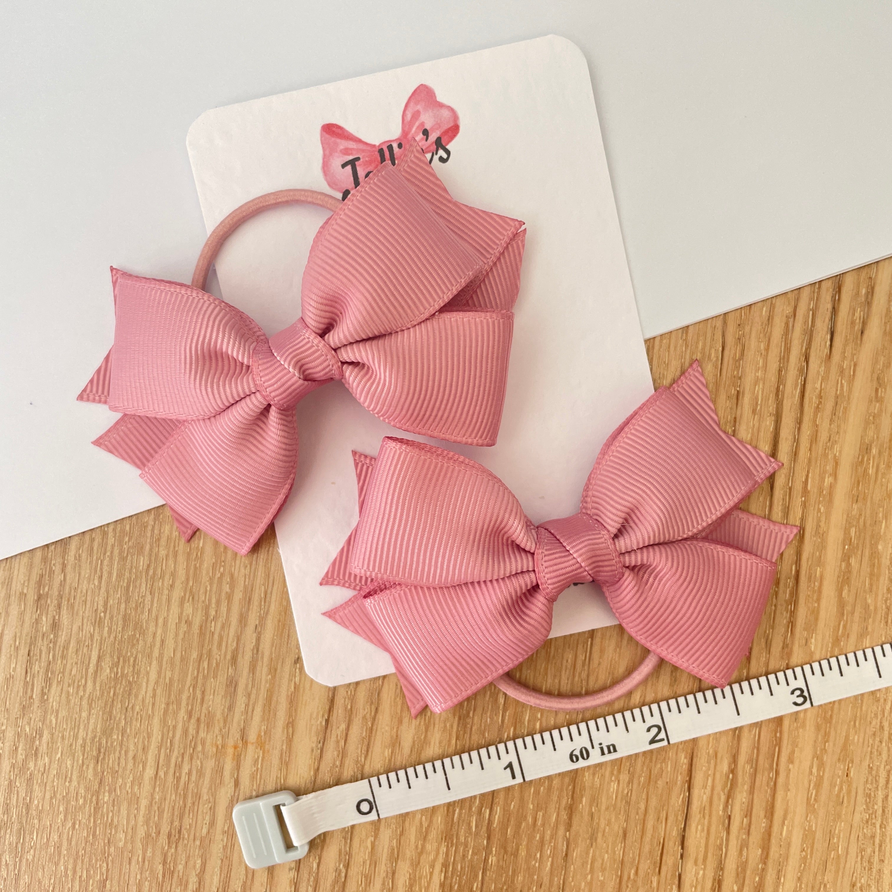 3inch Layered Bow with Thin Elastic (pair) - Quartz