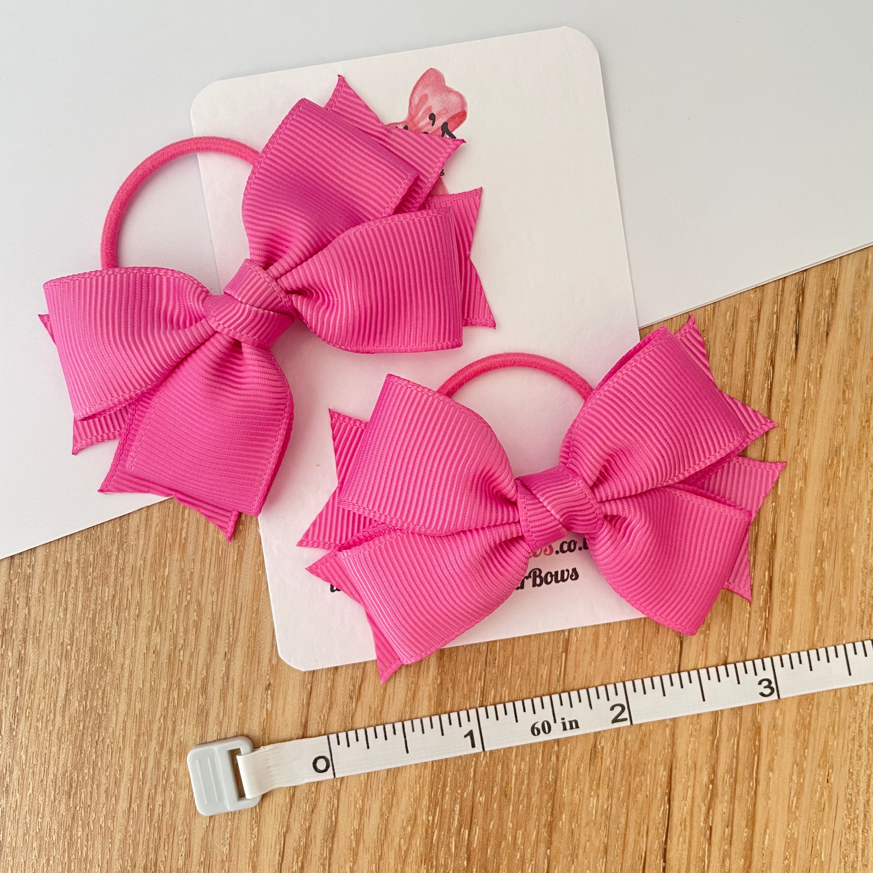 3inch Layered Bow with Thin Elastic (pair) - Rose Bloom