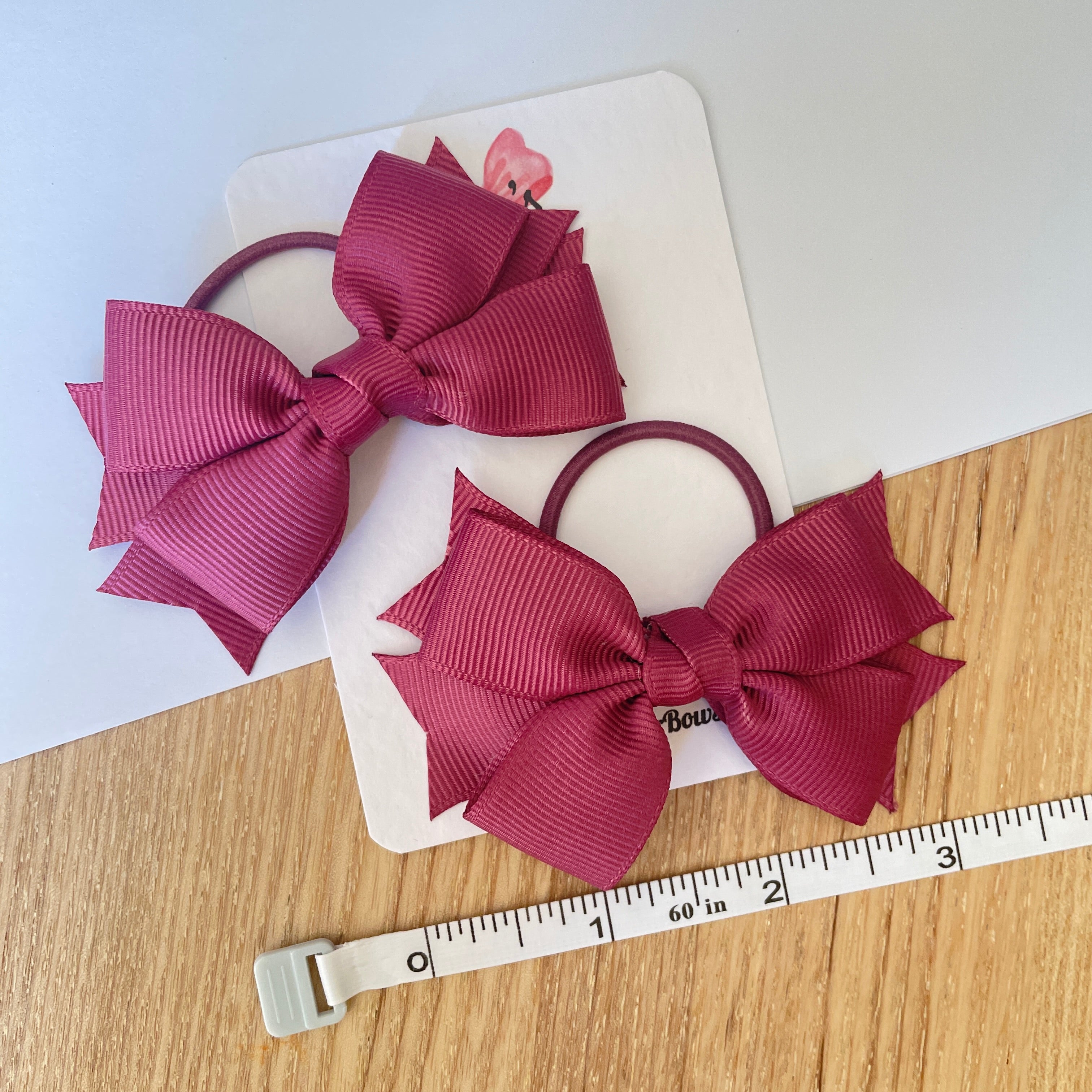 3inch Layered Bow with Thin Elastic (pair) - Victorian Rose