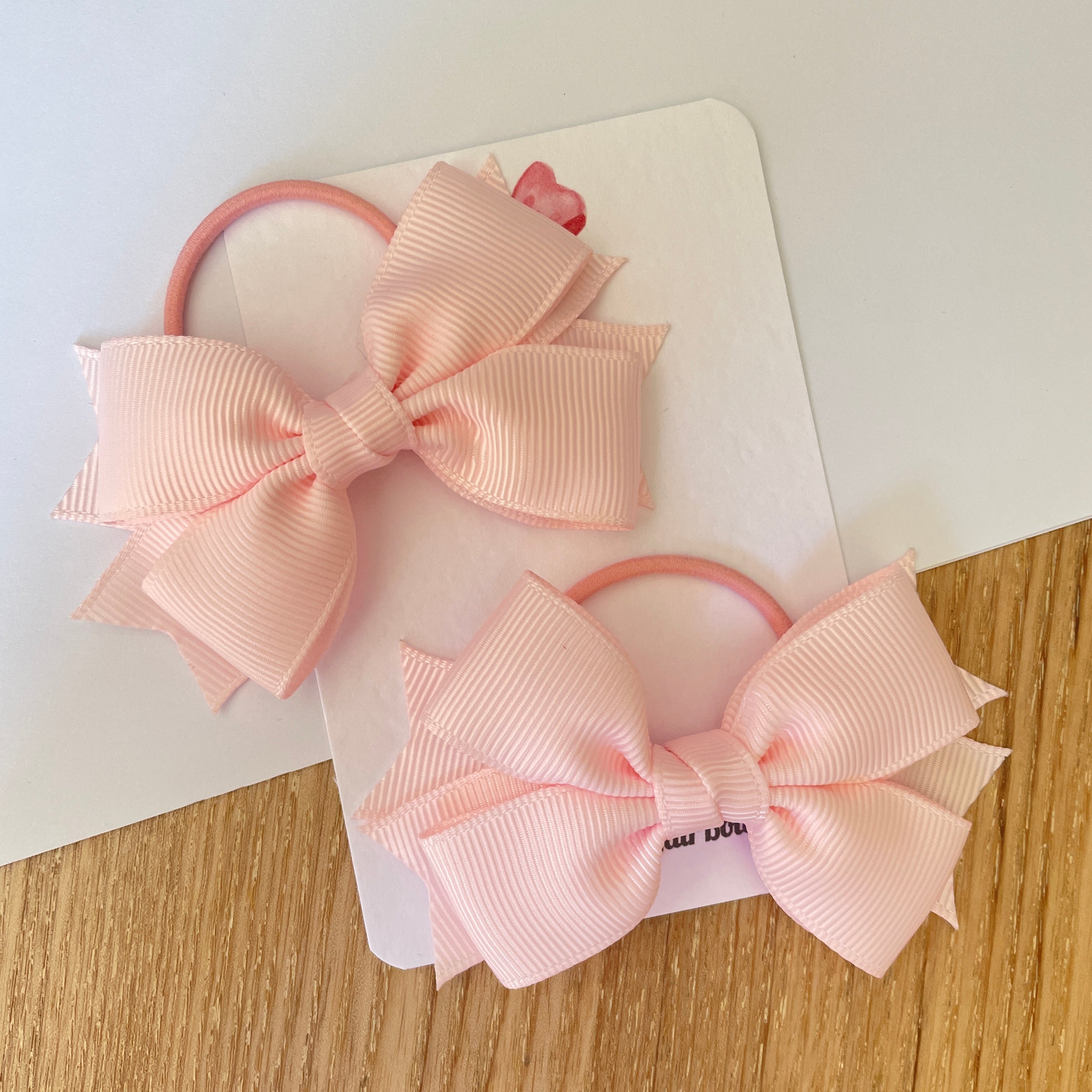 3inch Layered Bow with Thin Elastic (pair) - Powder Pink