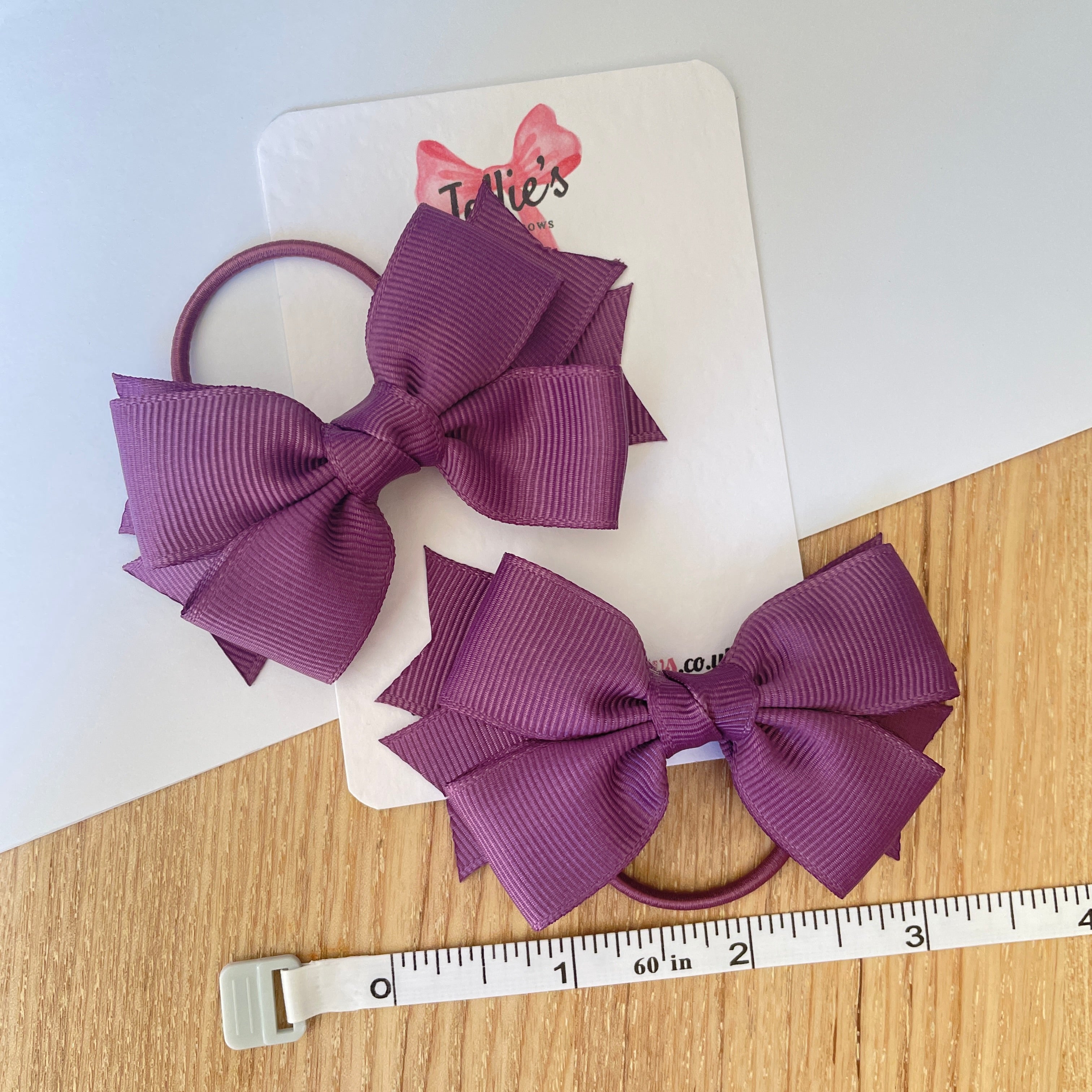 3inch Bow with Thin Elastic (pair) - Amethyst