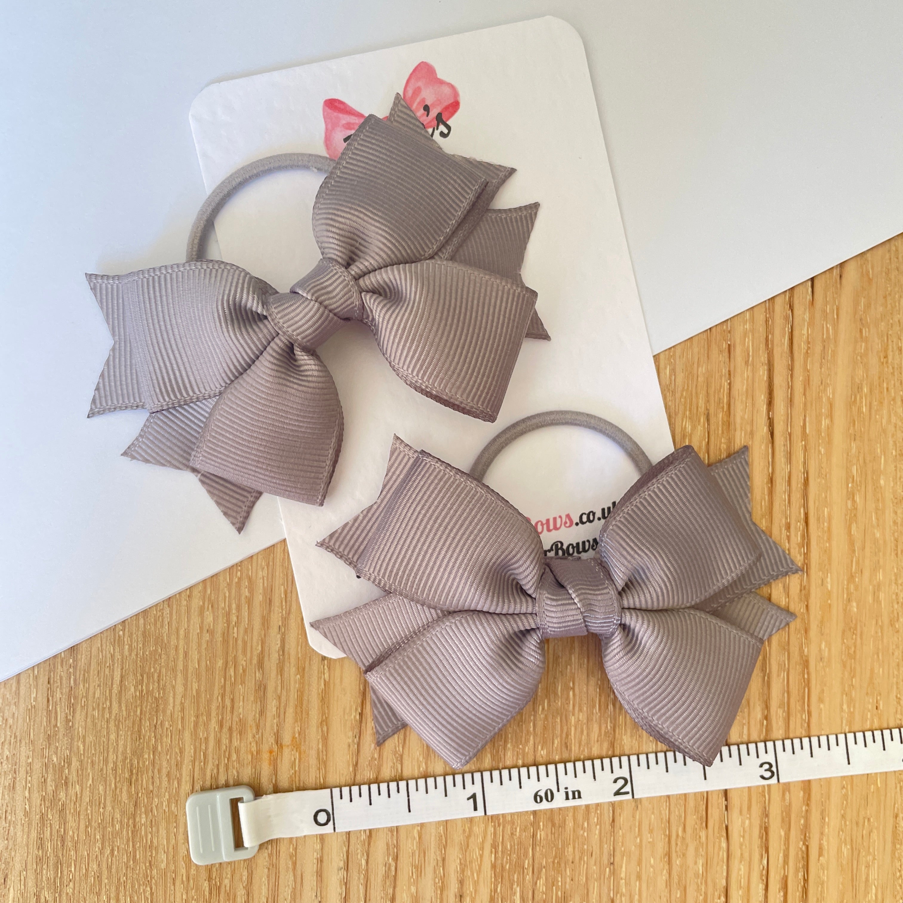 3inch Layered Bow with Thin Elastic (pair) - Silver