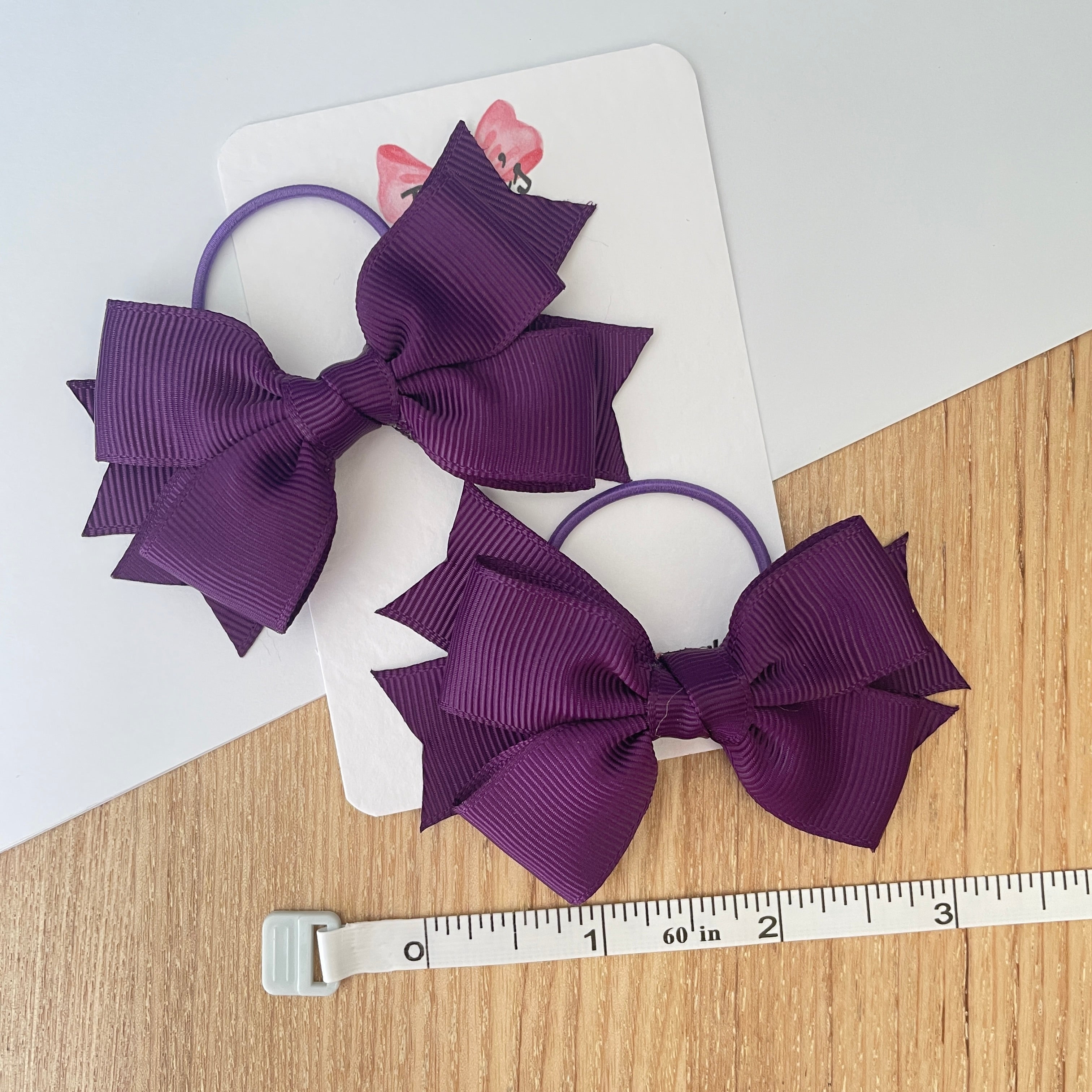 3inch Bow with Thin Elastic (pair) - Plum