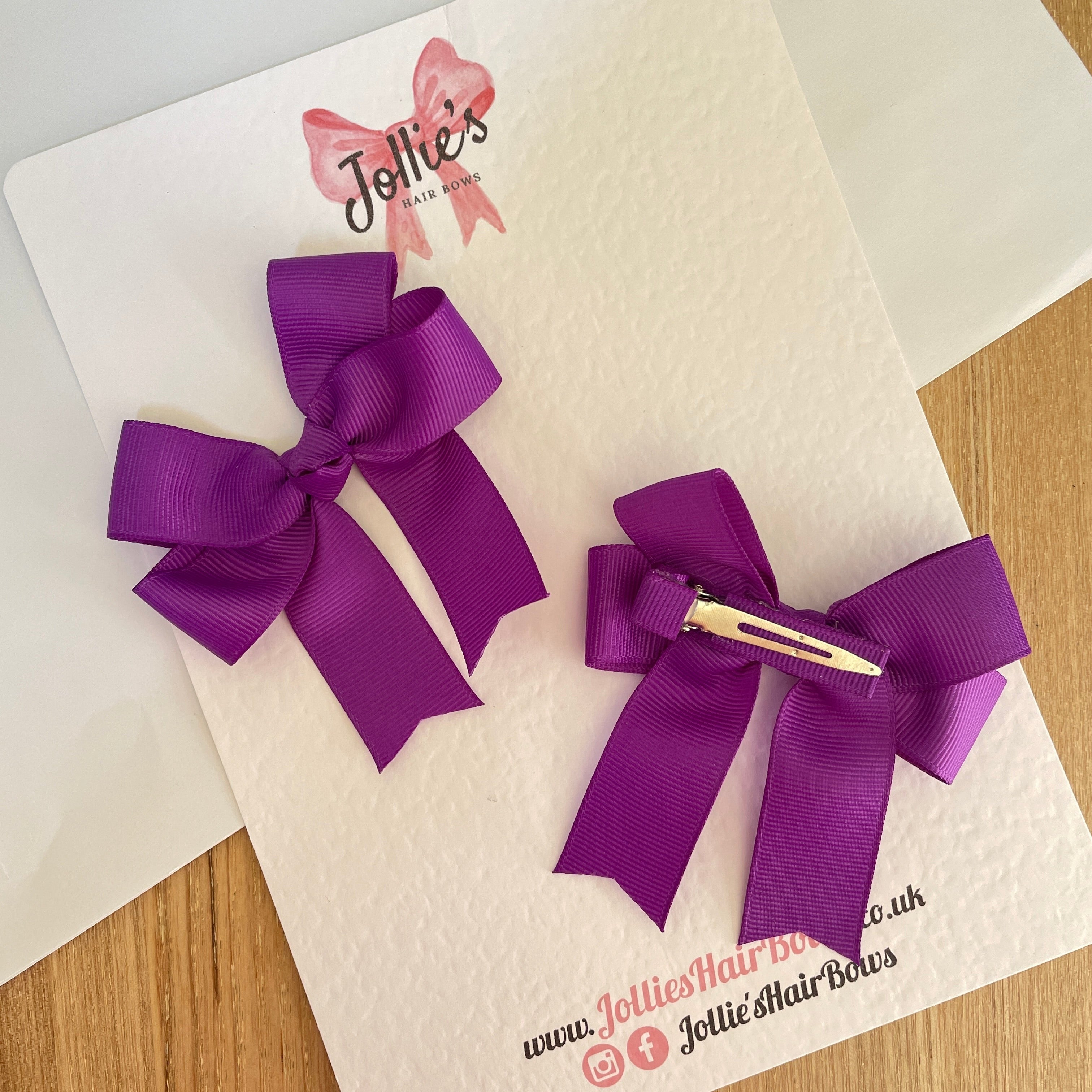 3inch Tail Bow with Clip (pair) - Purple