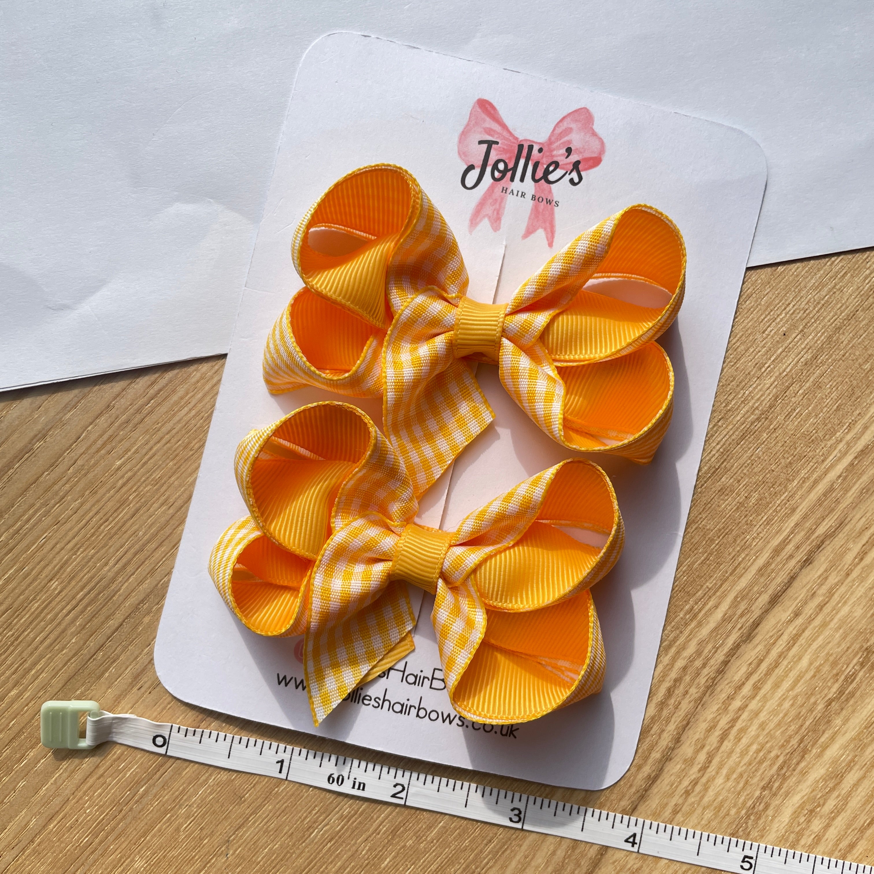 3inch Bow with Clip (pair) - Yellow Gingham