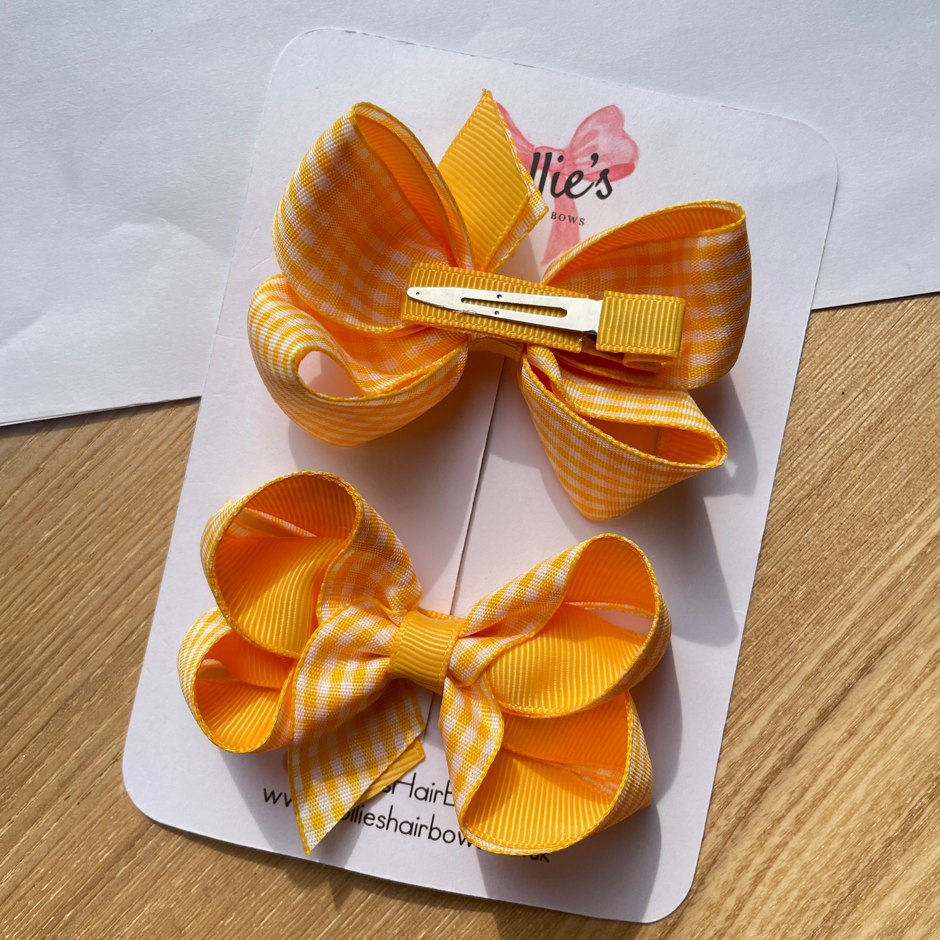 3inch Bow with Clip (pair) - Yellow Gingham