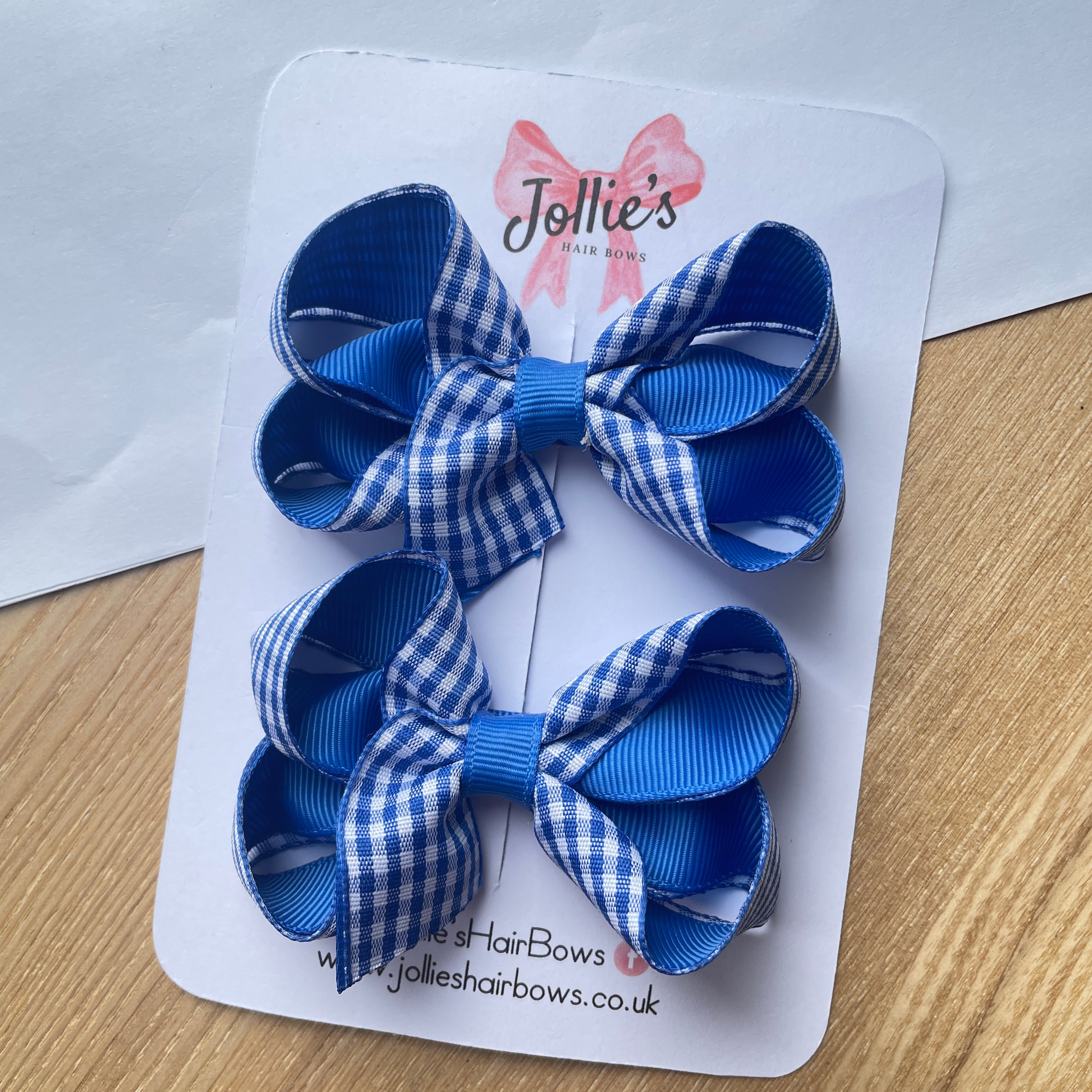 3inch Bow with Clip (pair) - Royal Blue Gingham