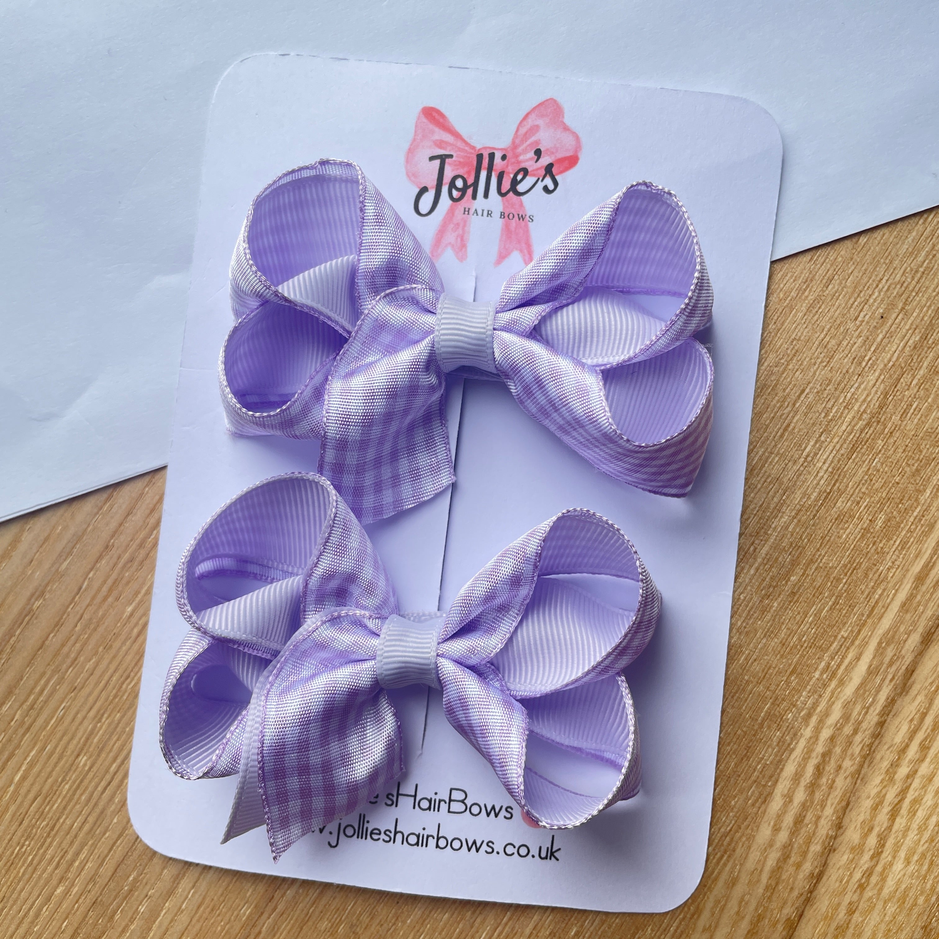 3inch Bow with Clip (pair) - Lilac Gingham