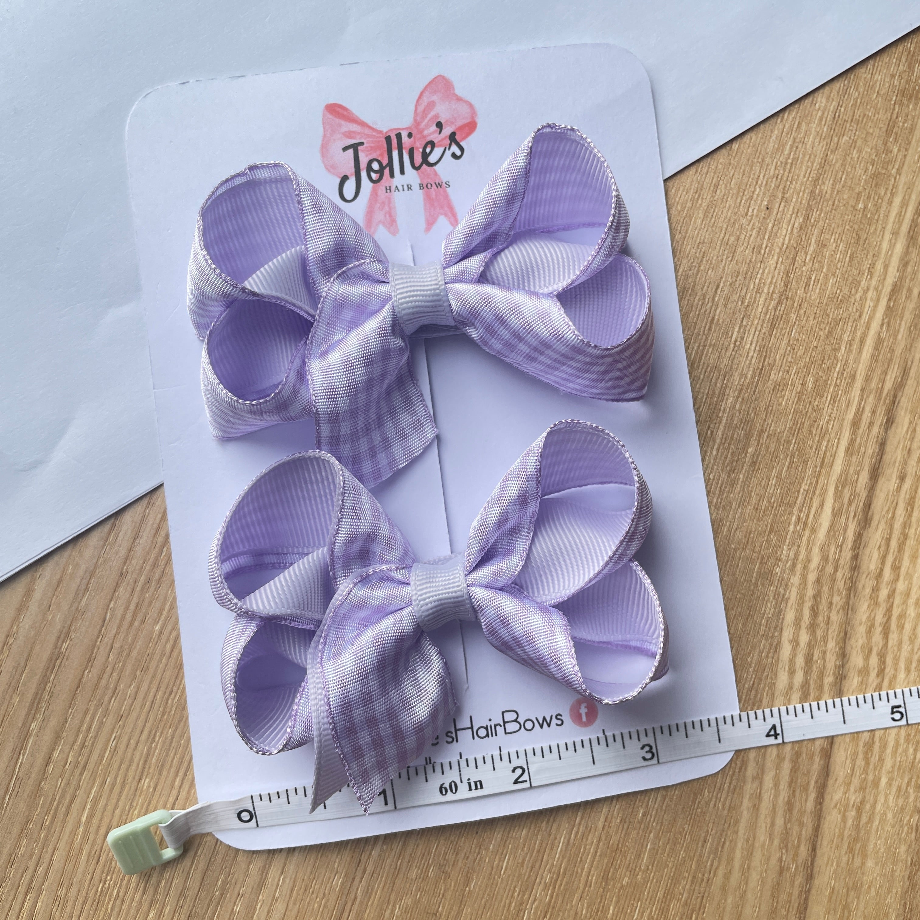 3inch Bow with Clip (pair) - Lilac Gingham