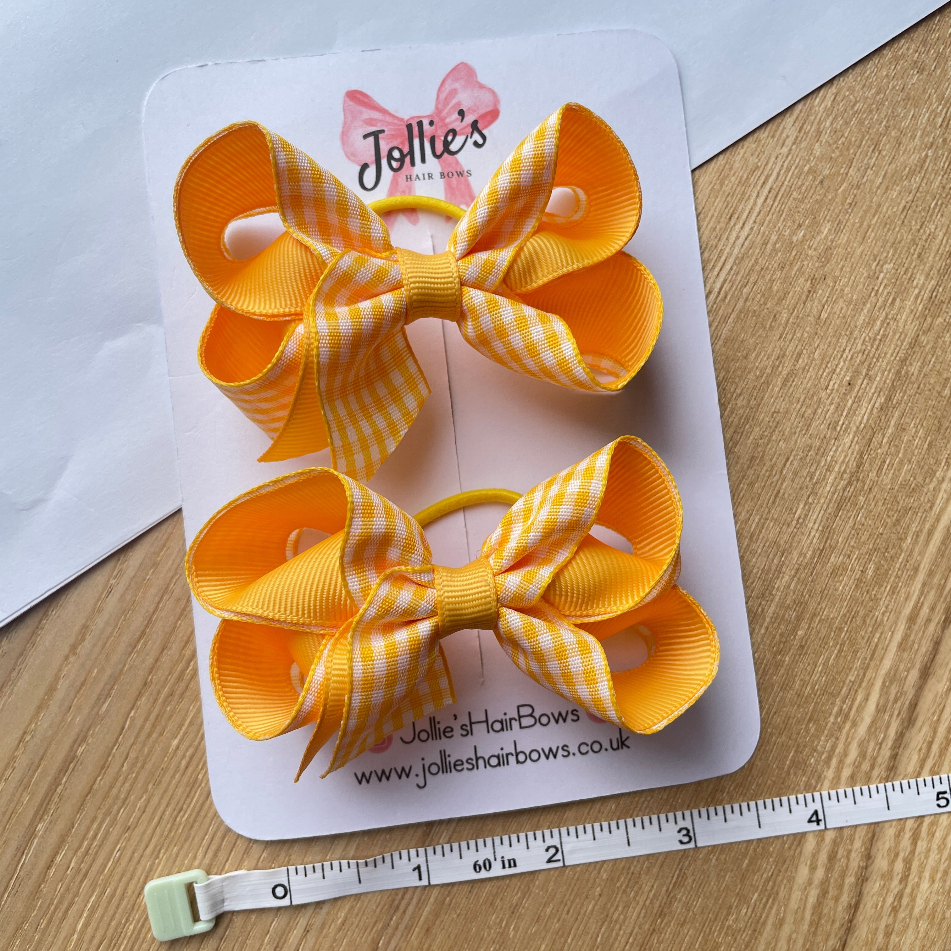 3inch Bow with thin elastic (pair) - Yellow Gingham