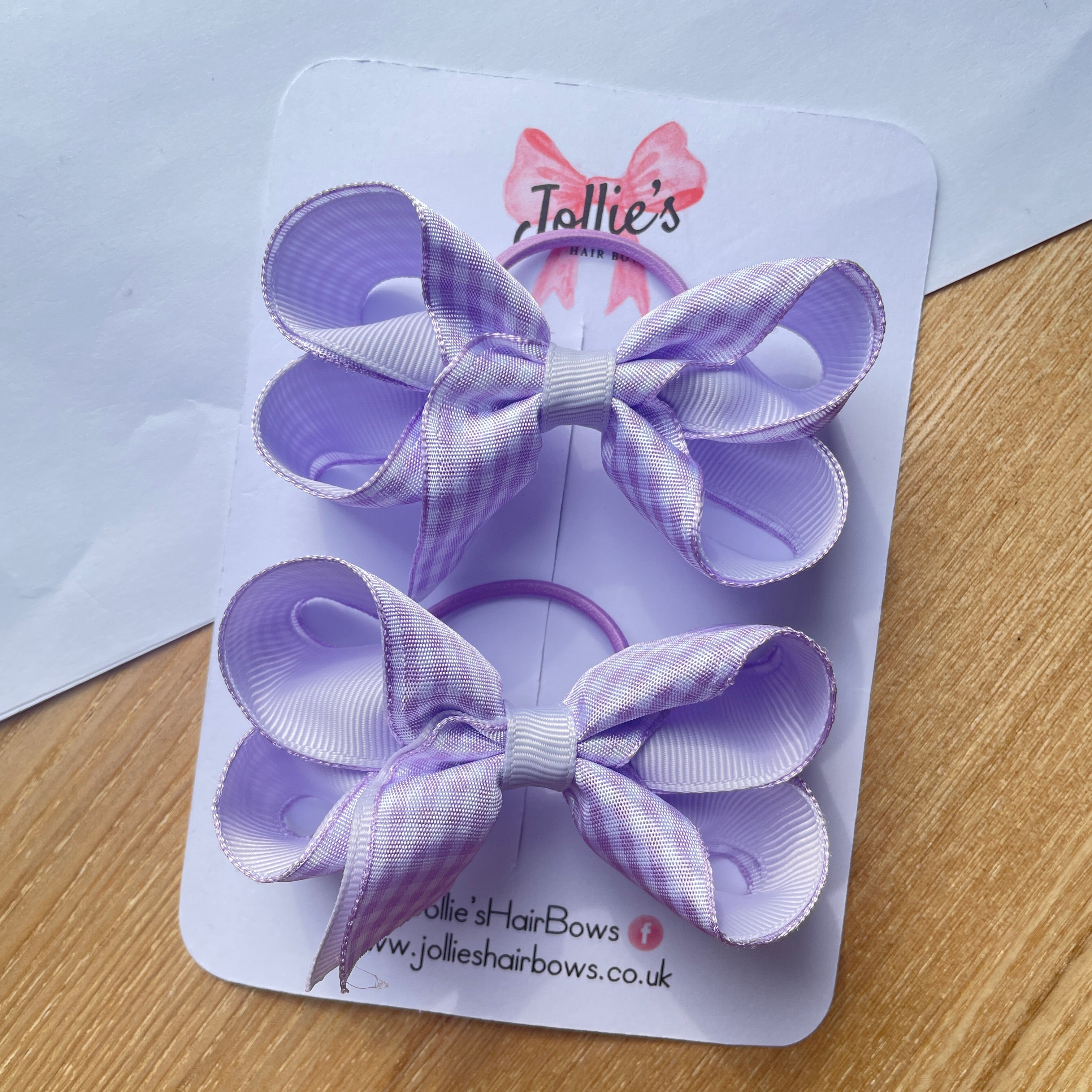 3inch Bow with thin elastic (pair) - Lilac Gingham